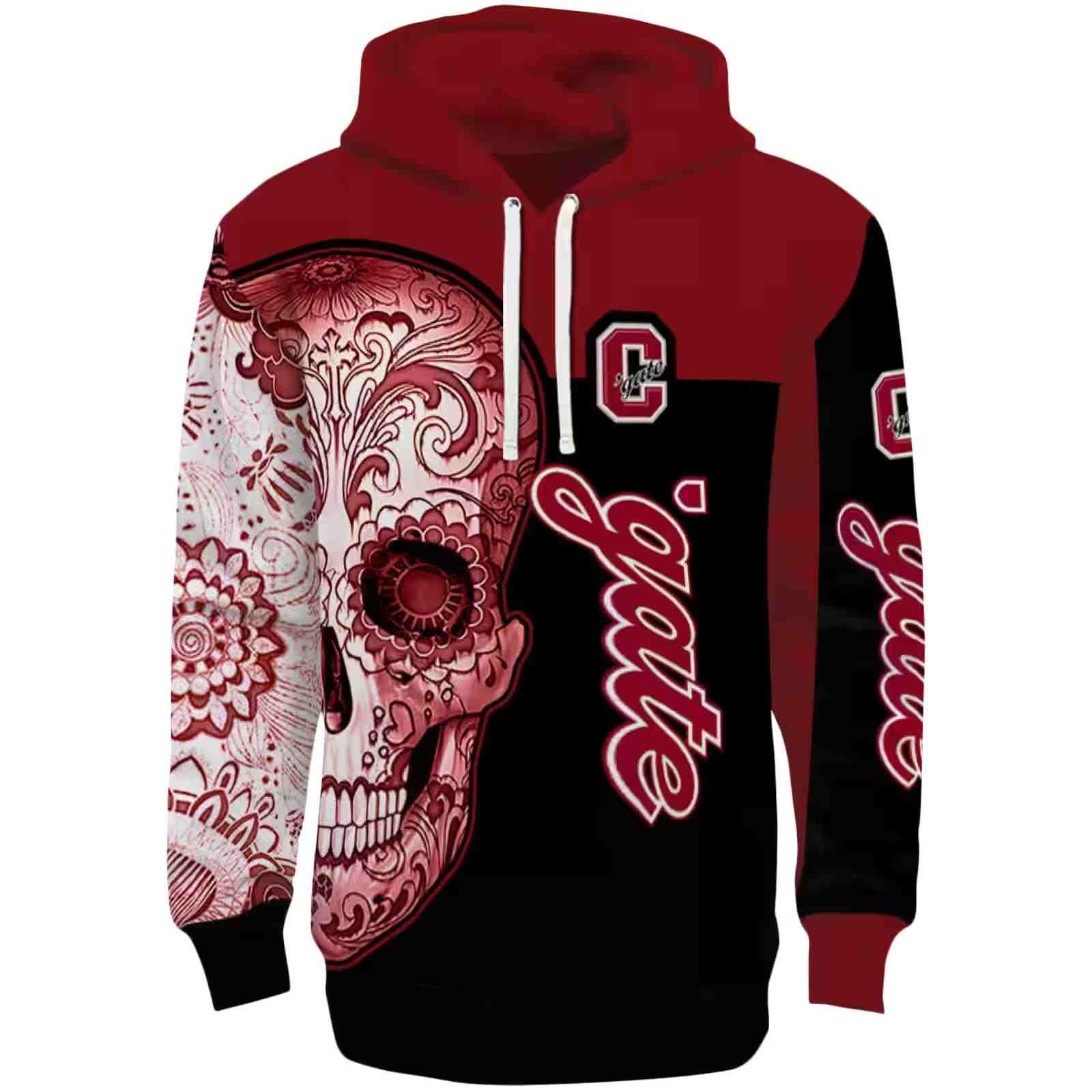 Colgate Raiders Sugar Skull Maroon Black Hoodie