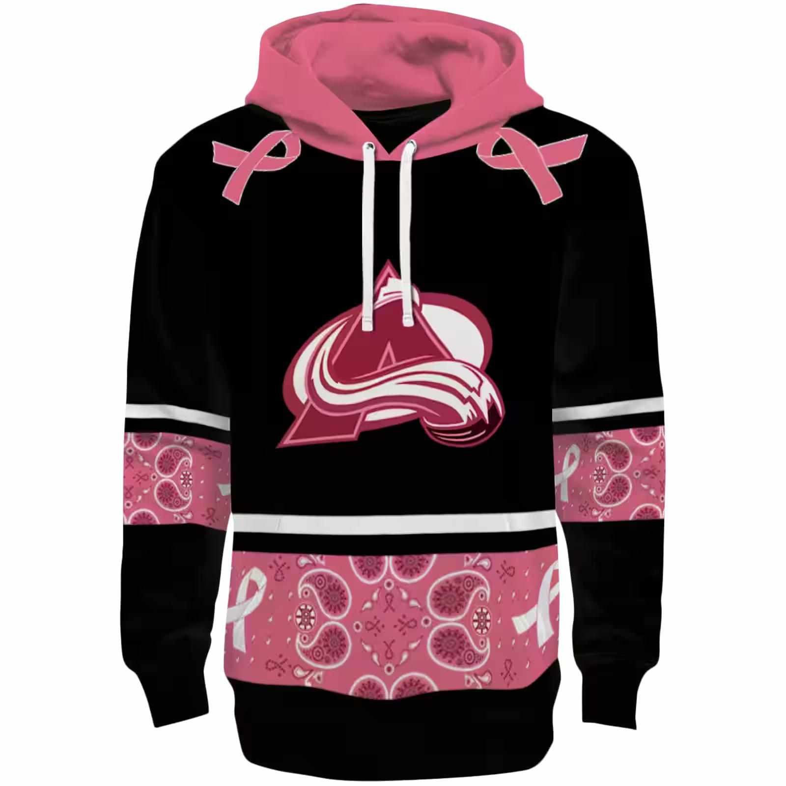 Colorado Avalanche Awareness Ribbon Black Pink Hoodie