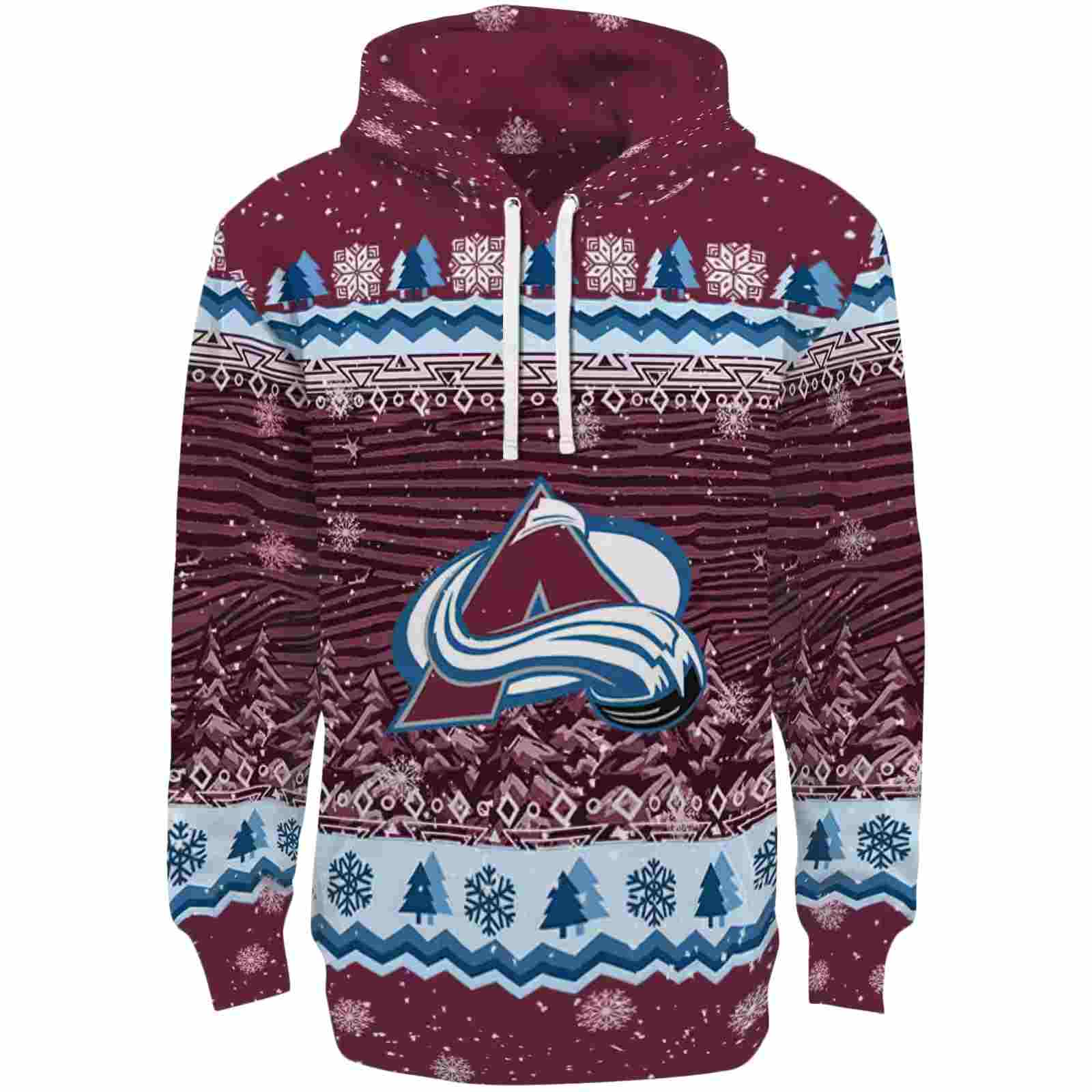 Colorado Avalanche Christmas Trees Burgundy Hoodie