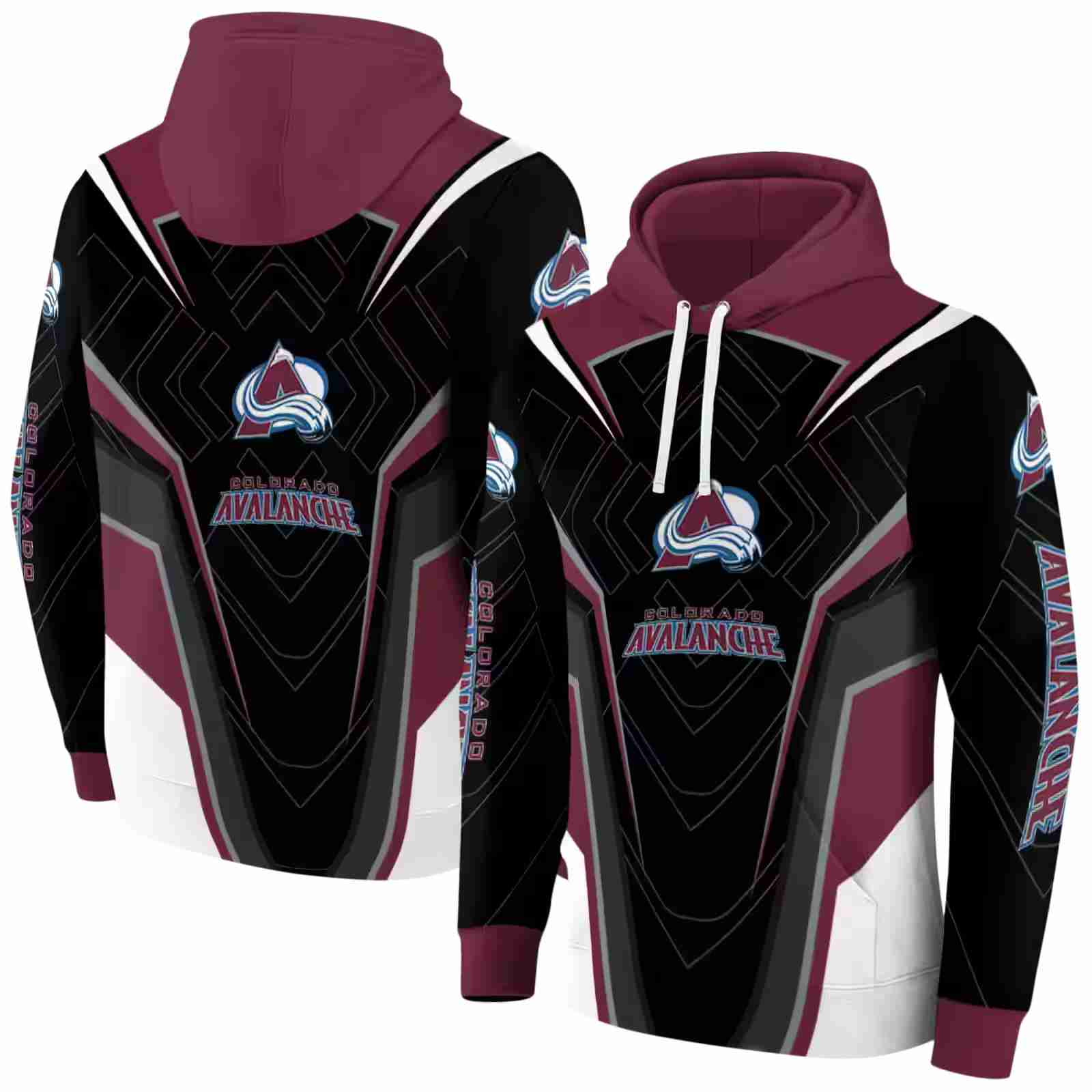 colorado avalanche futuristic pattern burgundy black hoodie fashion forward