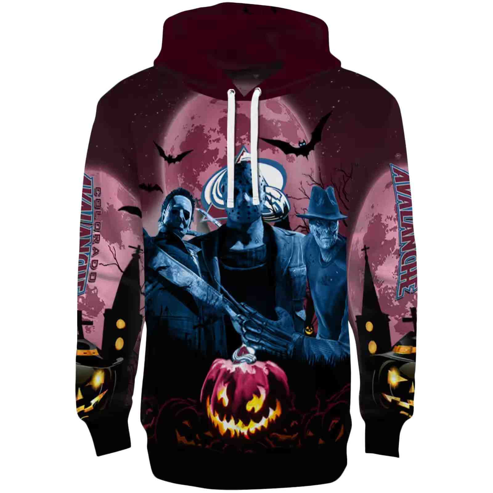 Colorado Avalanche Halloween Vibes Burgundy Black Hoodie