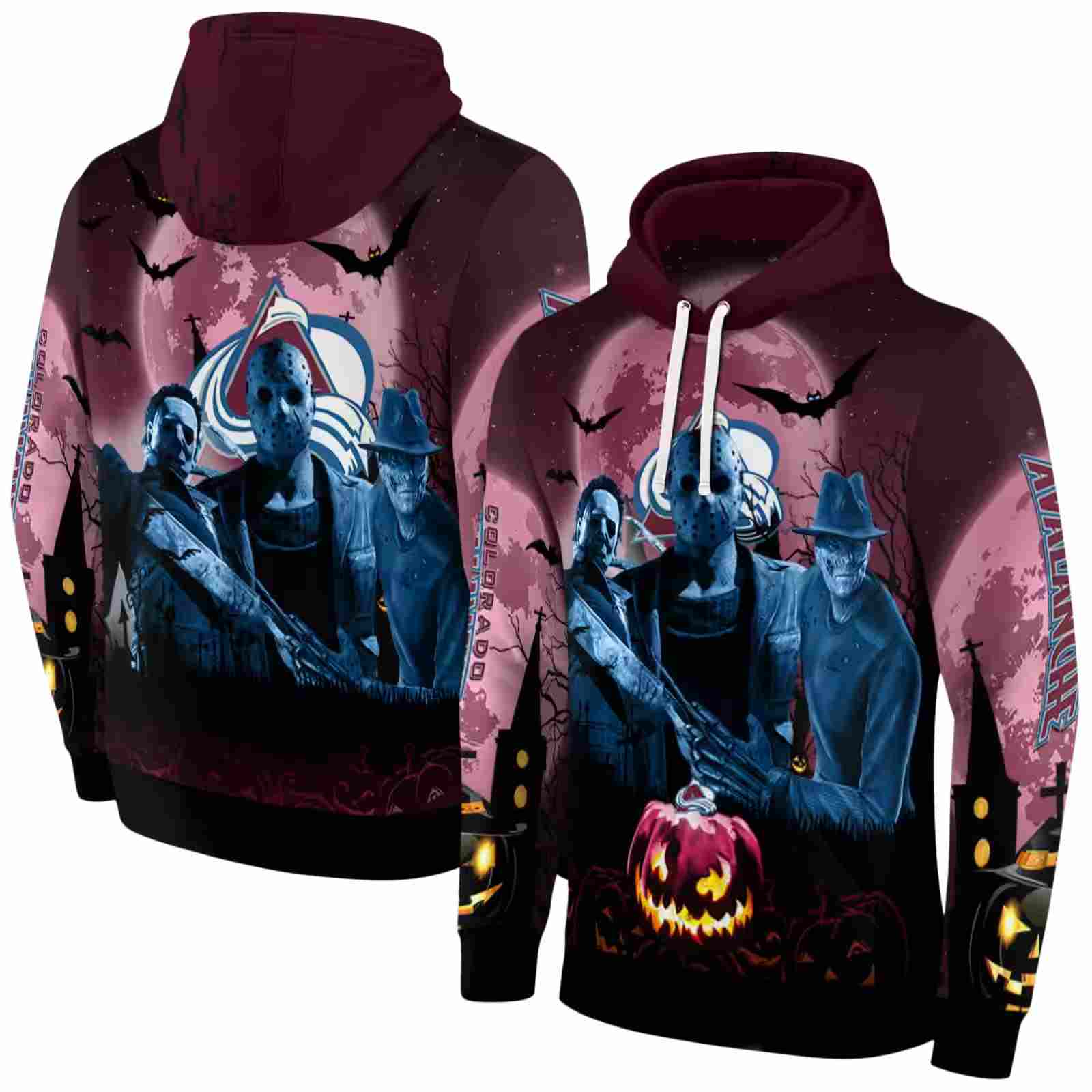 colorado avalanche halloween vibes burgundy black hoodie fashion forward