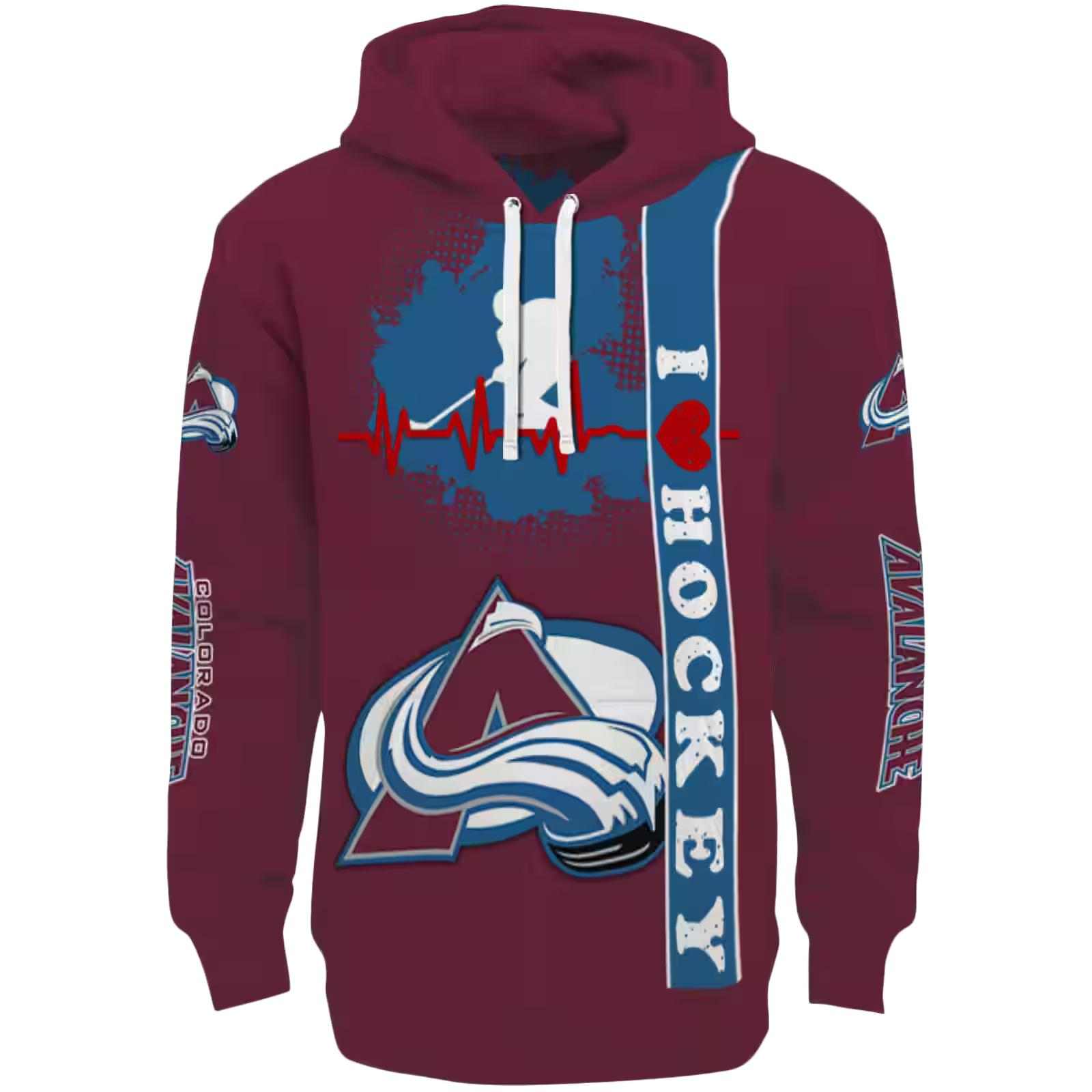 Colorado Avalanche Hockey Heartbeat Burgundy Hoodie