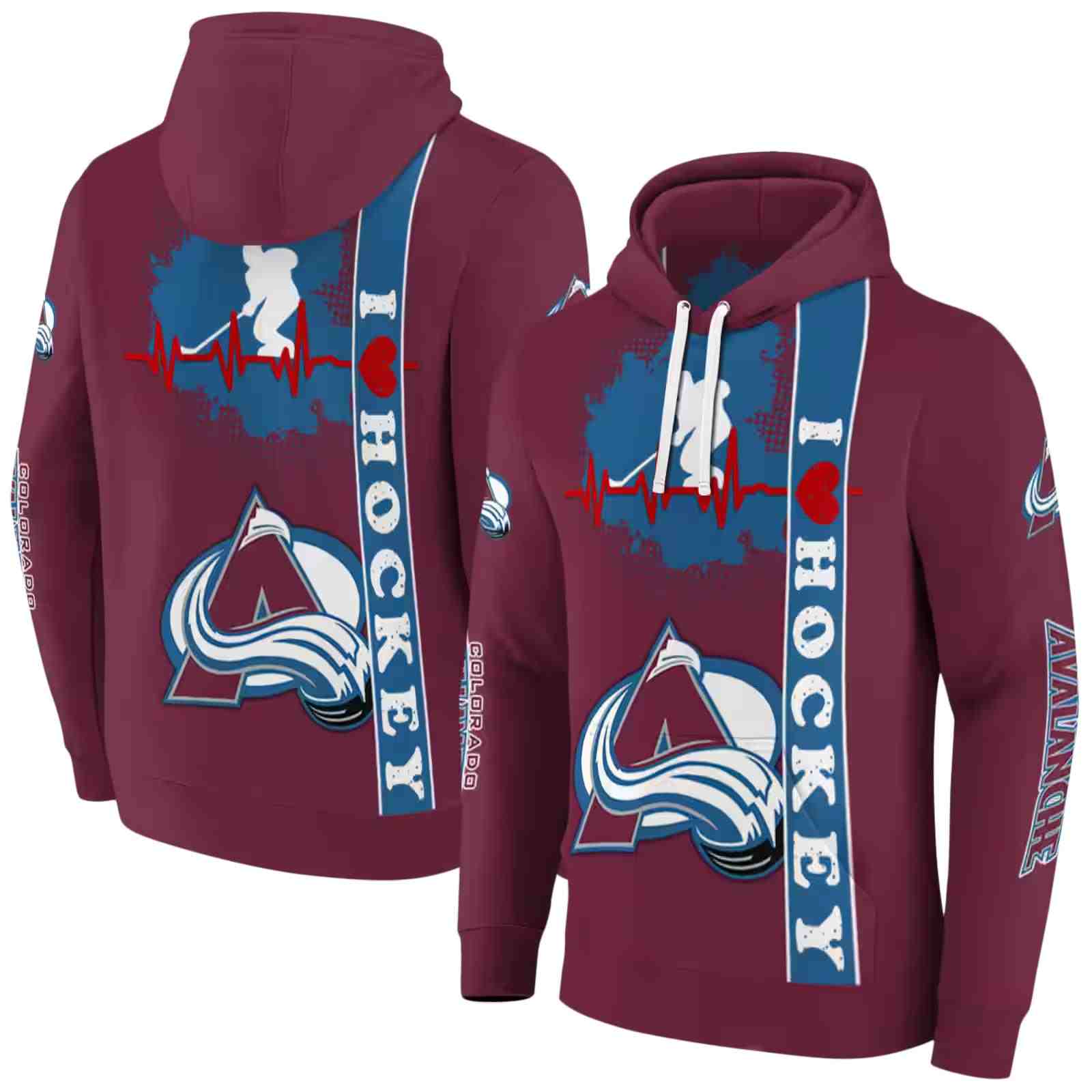 colorado avalanche hockey heartbeat burgundy hoodie fashion forward