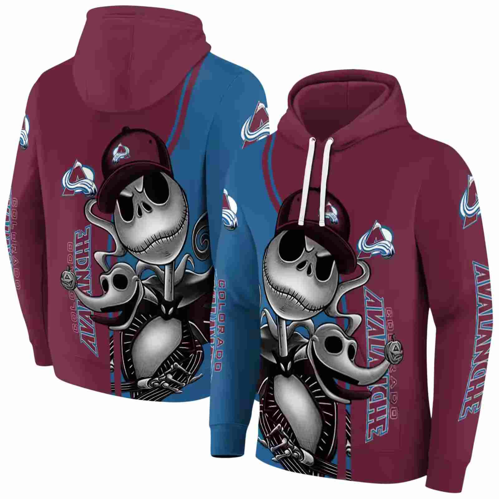 colorado avalanche jack skellington burgundy hoodie fashion forward