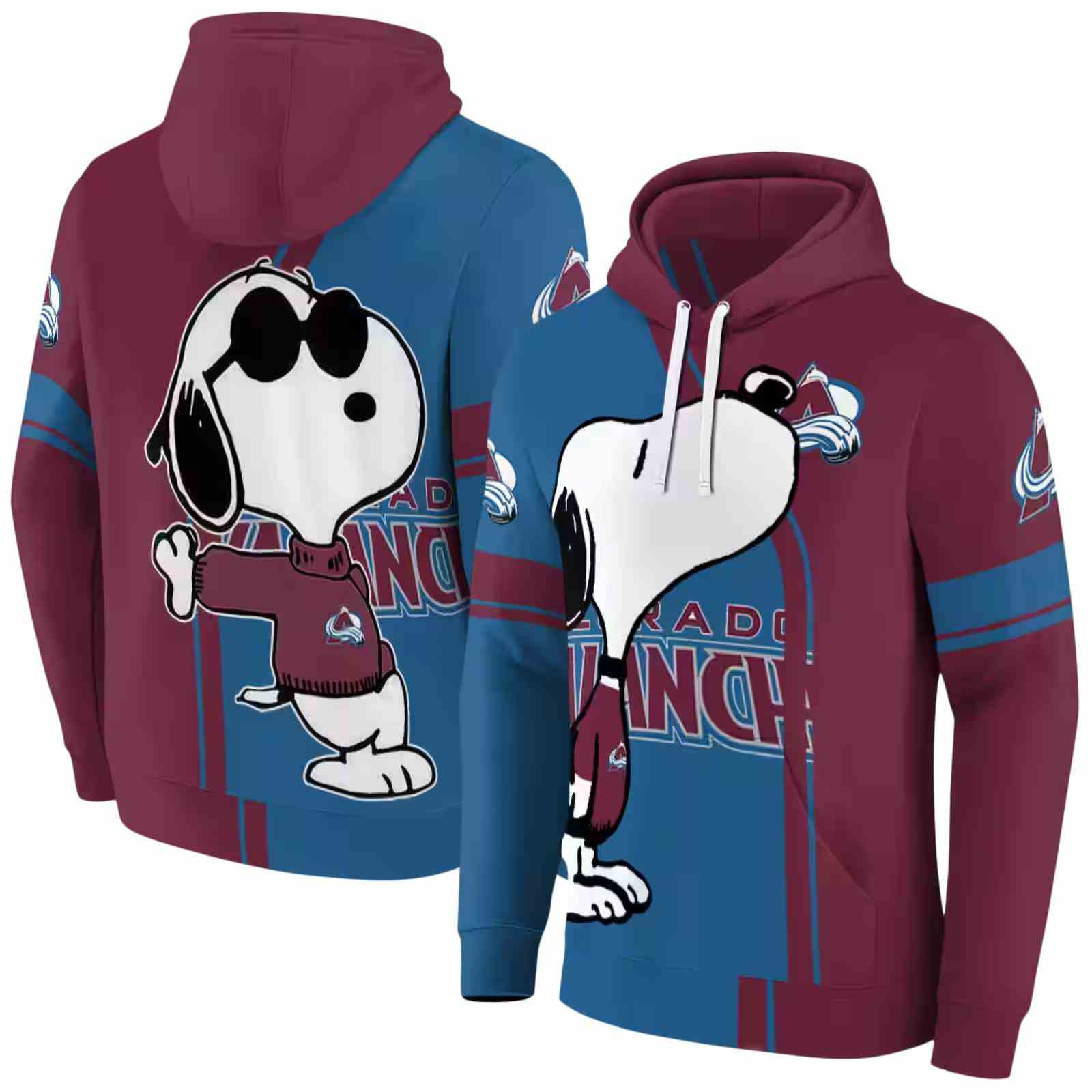 colorado avalanche playful snoopy burgundy hoodie fashion forward