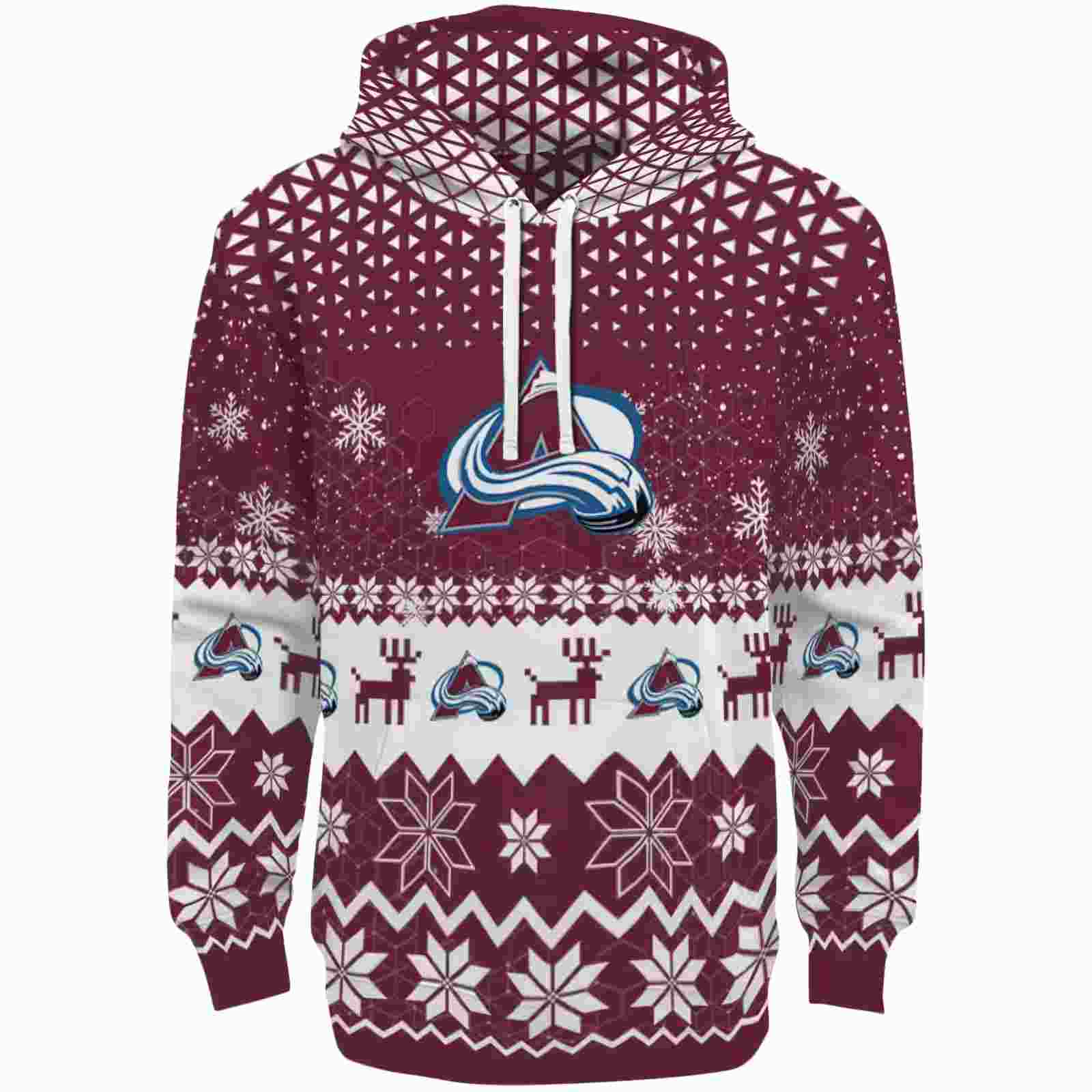 Colorado Avalanche Reindeer Motif Burgundy Hoodie