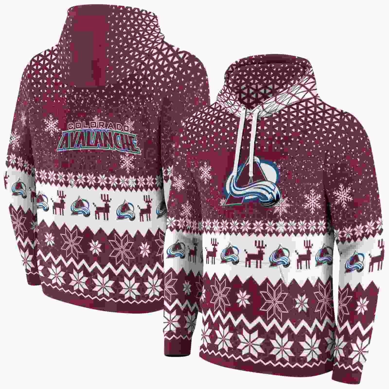 colorado avalanche reindeer motif burgundy hoodie fashion forward