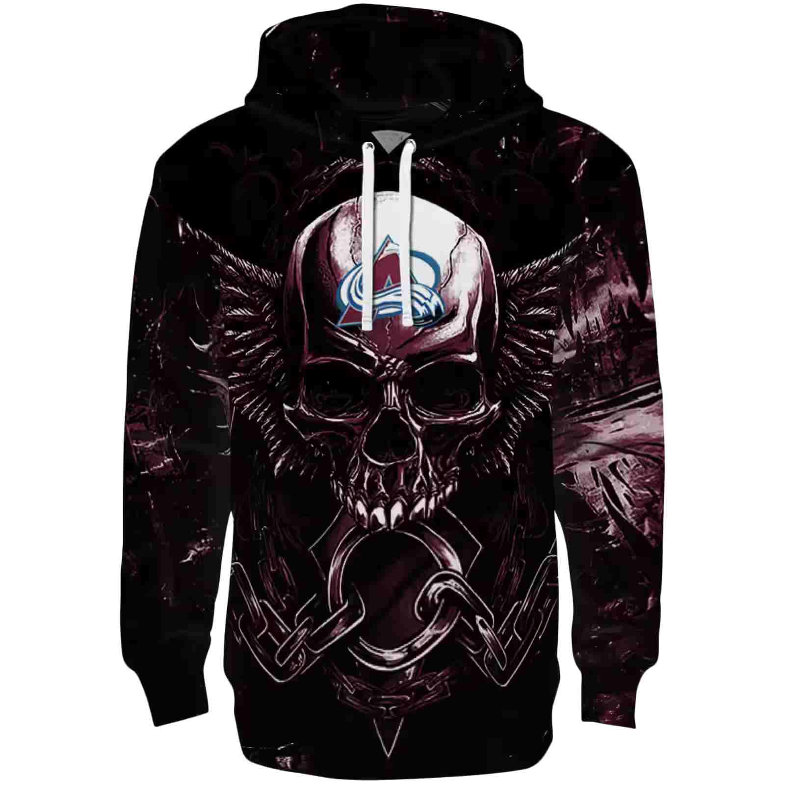 Colorado Avalanche Skull Artwork Burgundy Black Hoodie