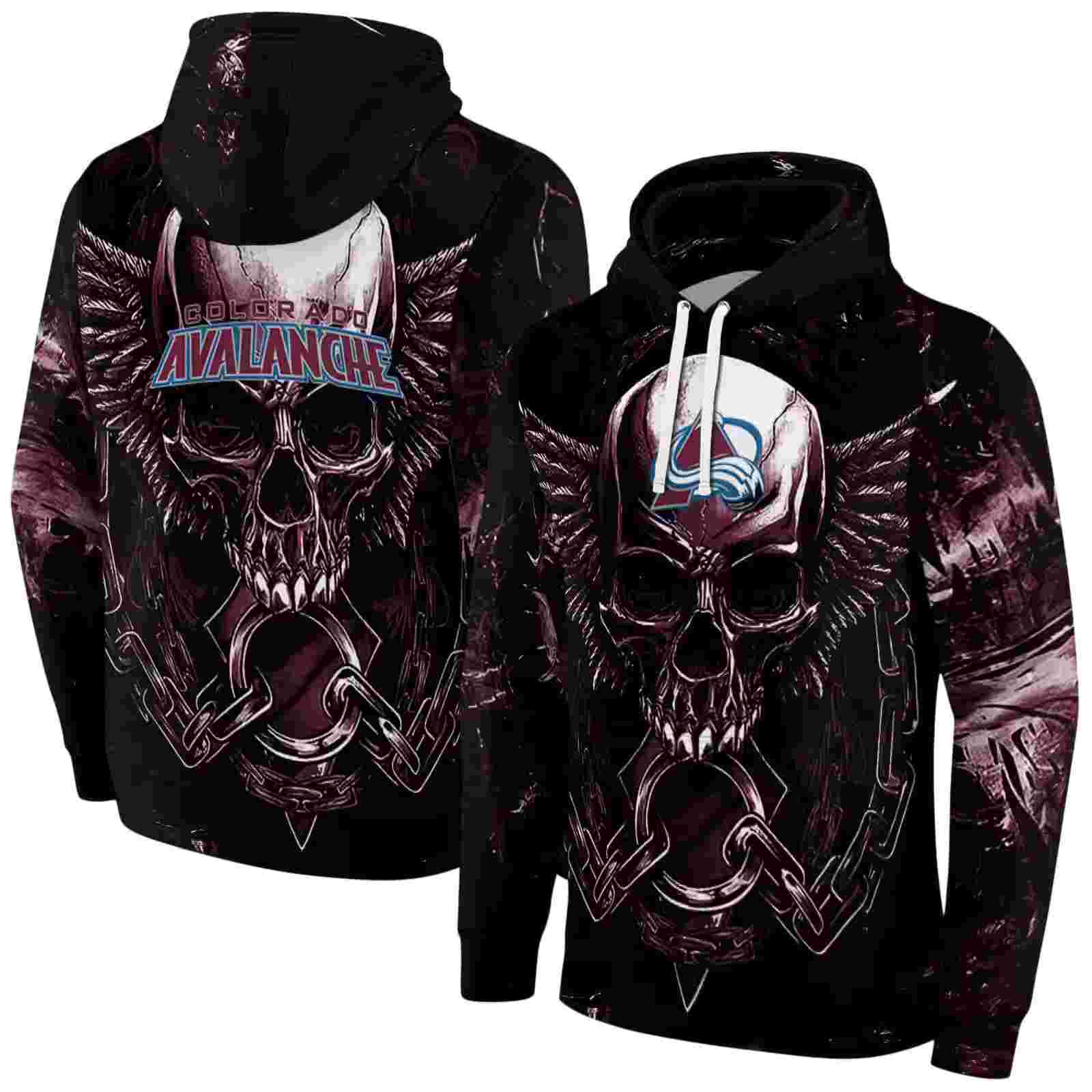 colorado avalanche skull artwork burgundy black hoodie fashion forward