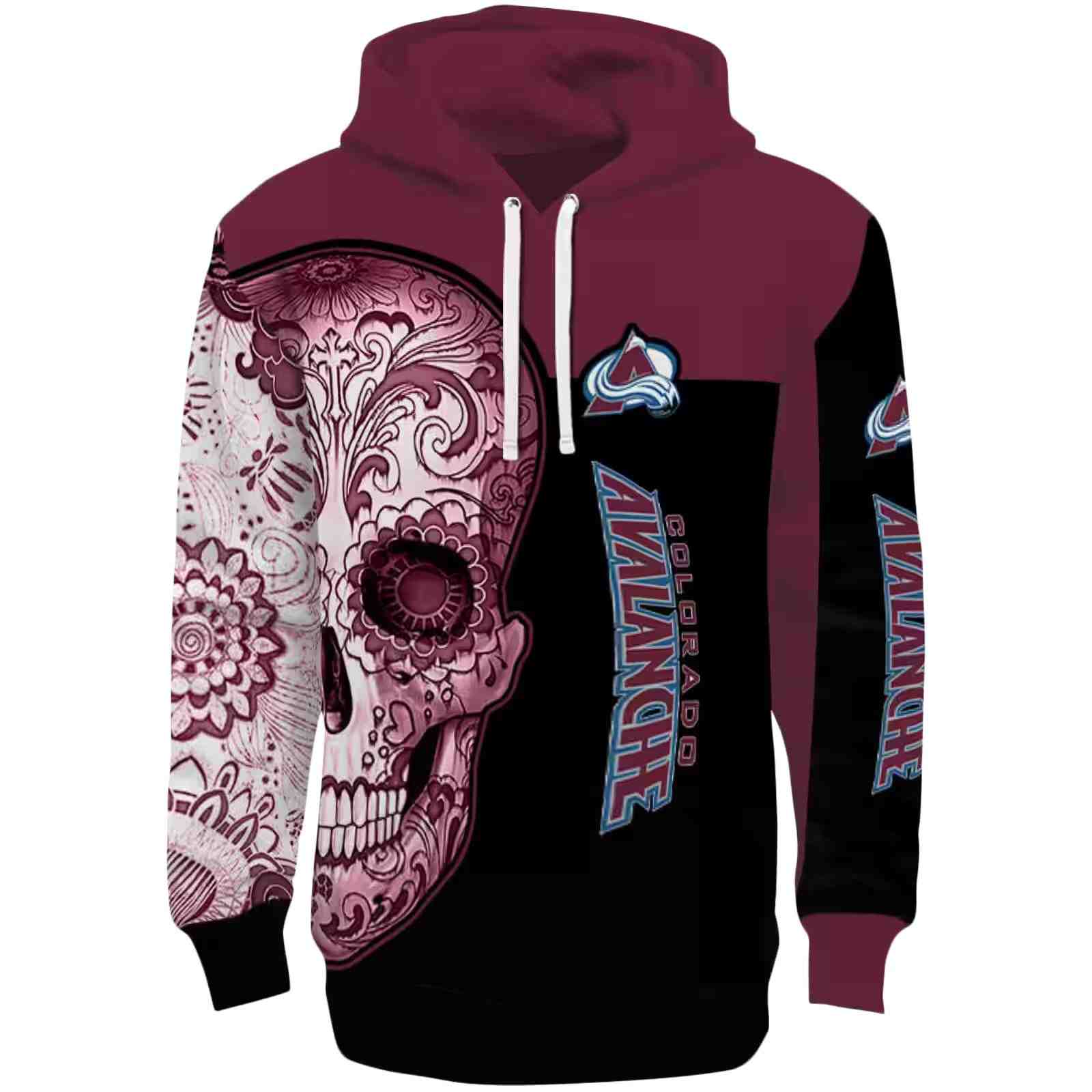 Colorado Avalanche Sugar Skull Burgundy Black Hoodie