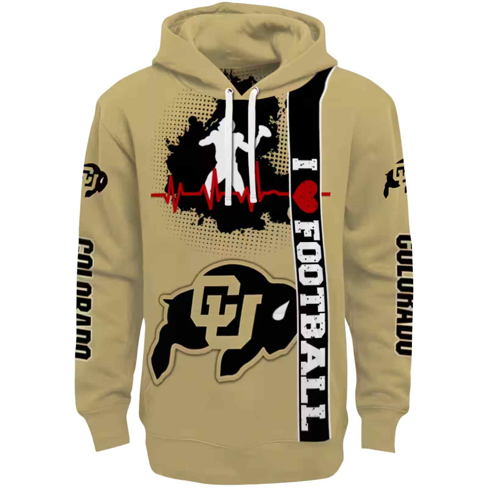 Colorado Buffaloes Football Heartbeat Gold Hoodie