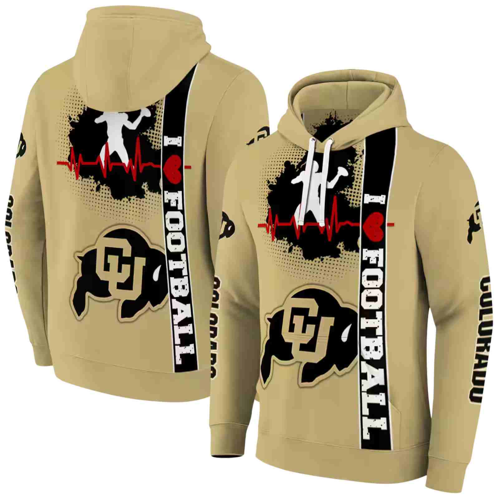 colorado buffaloes football heartbeat gold hoodie fashion forward