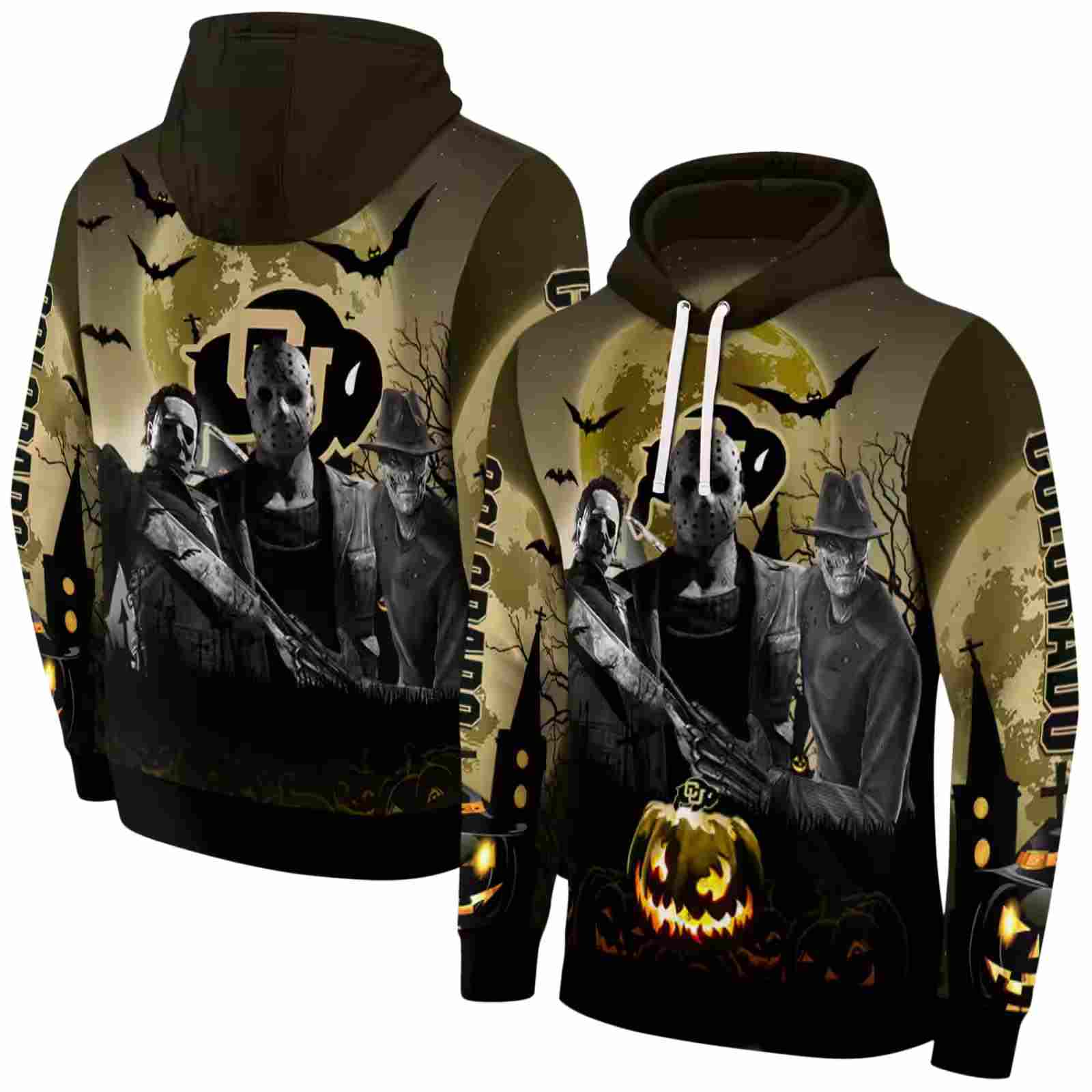 colorado buffaloes halloween vibes gold black hoodie fashion forward