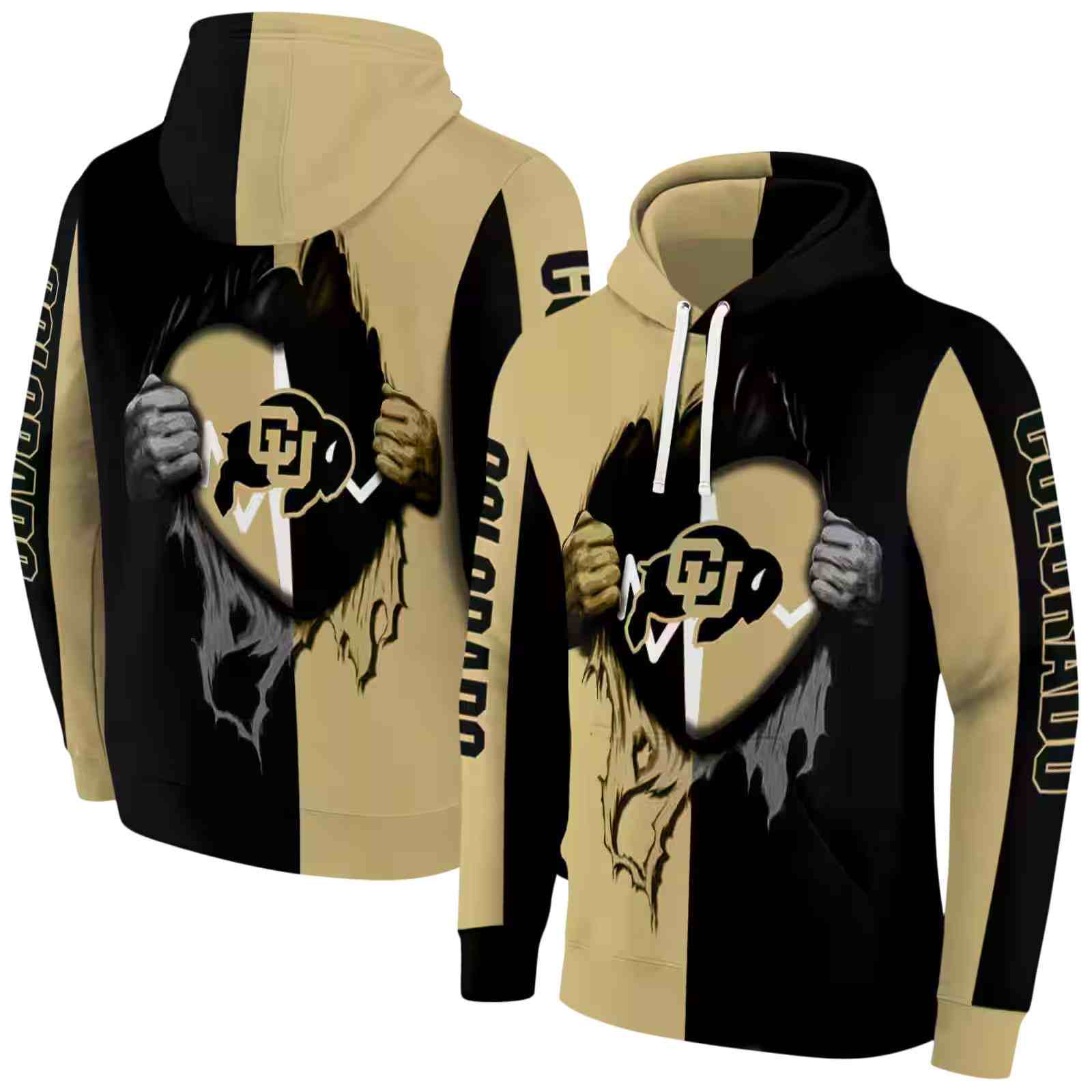 colorado buffaloes heartbeat graphic gold hoodie fashion forward