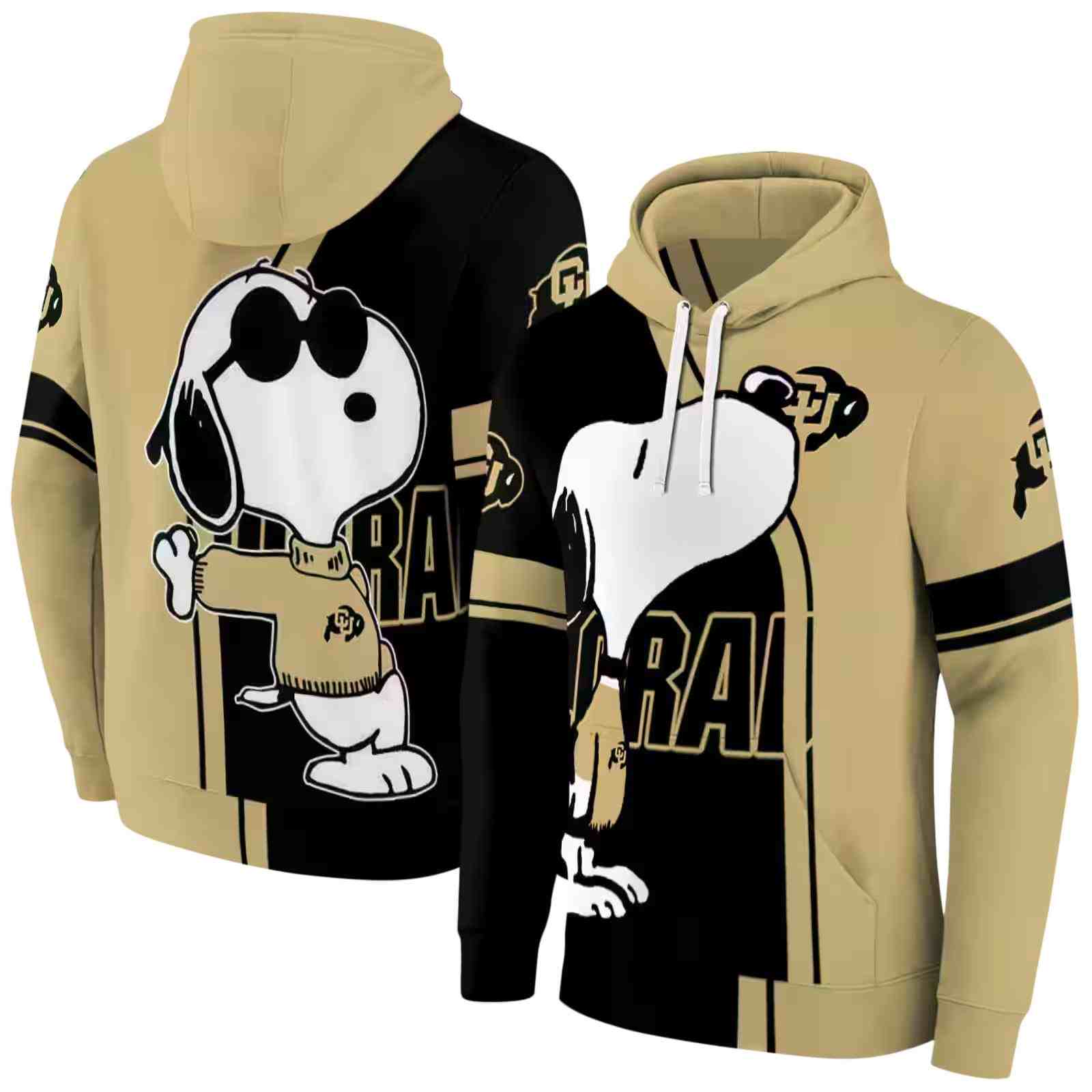 colorado buffaloes playful snoopy gold hoodie fashion forward