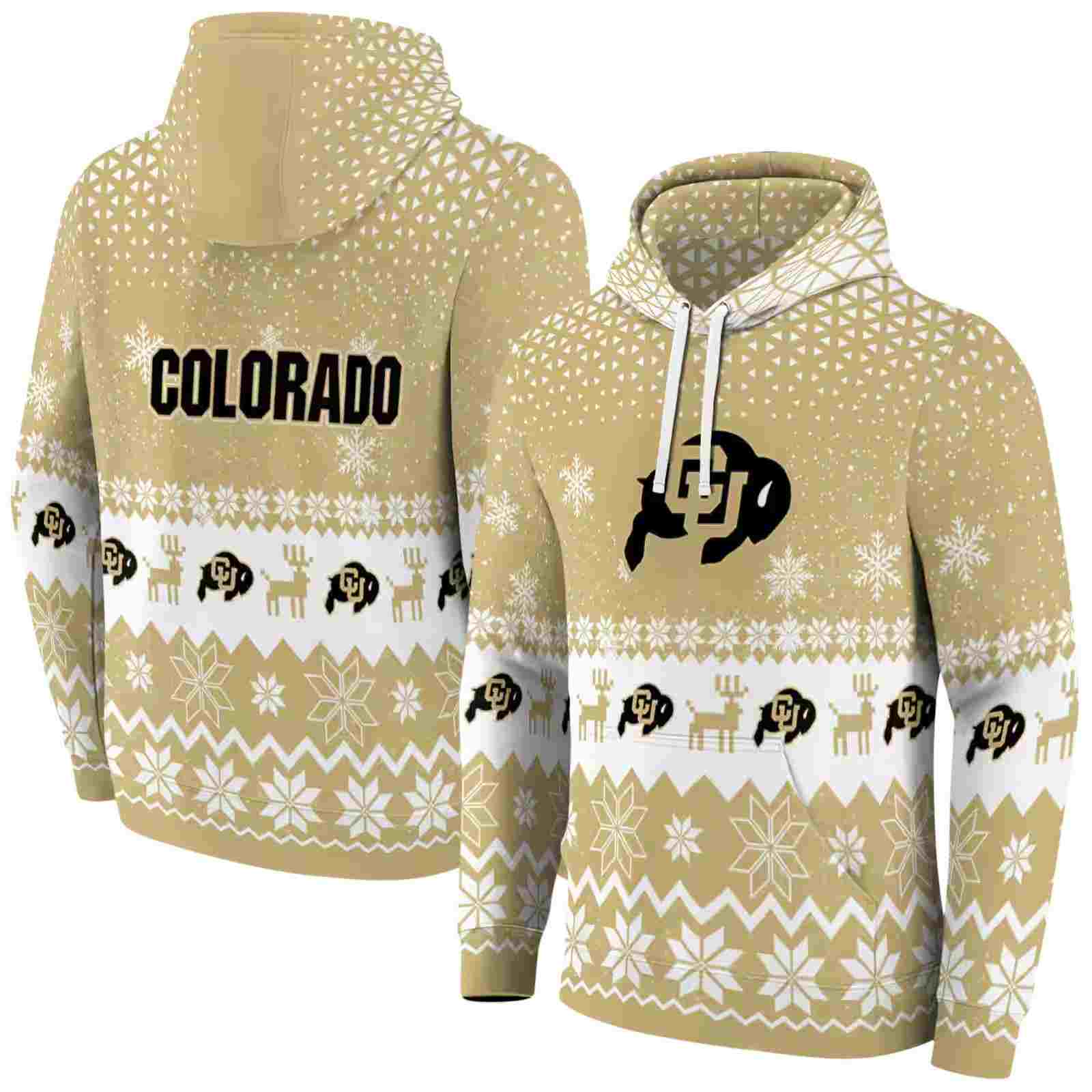 colorado buffaloes reindeer motif gold hoodie fashion forward