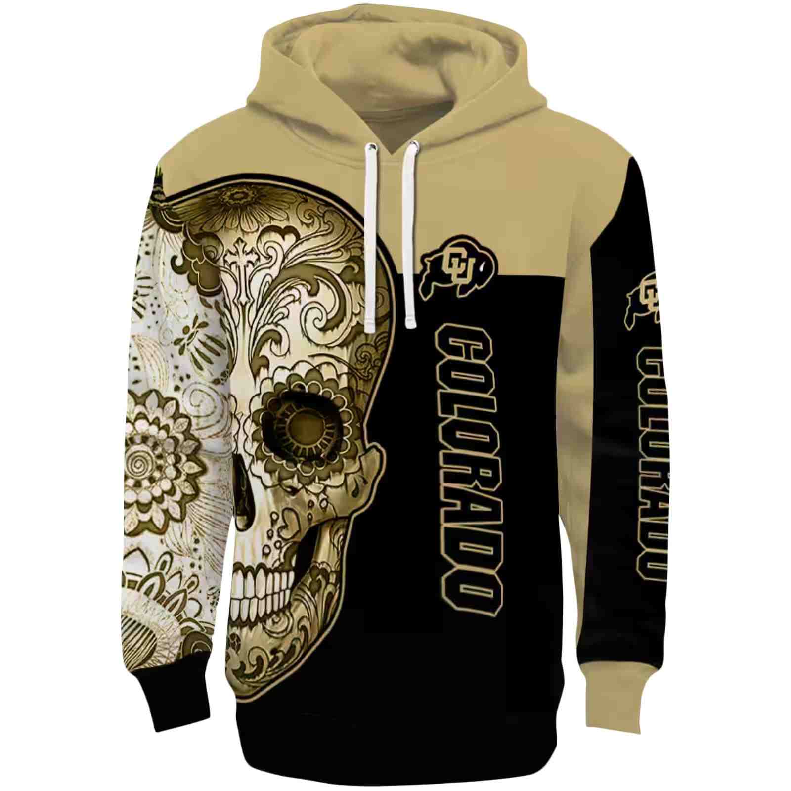 Colorado Buffaloes Sugar Skull Gold Black Hoodie