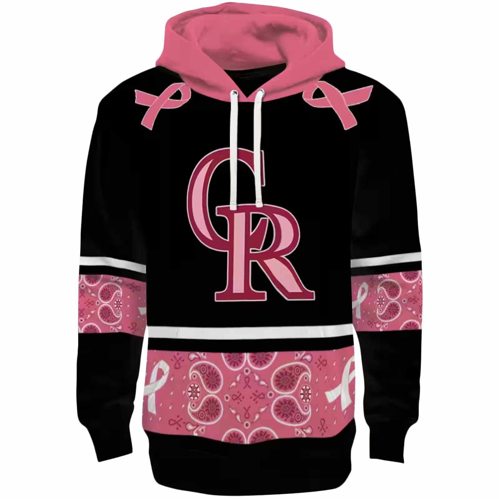 Colorado Rockies Awareness Ribbon Black Pink Hoodie