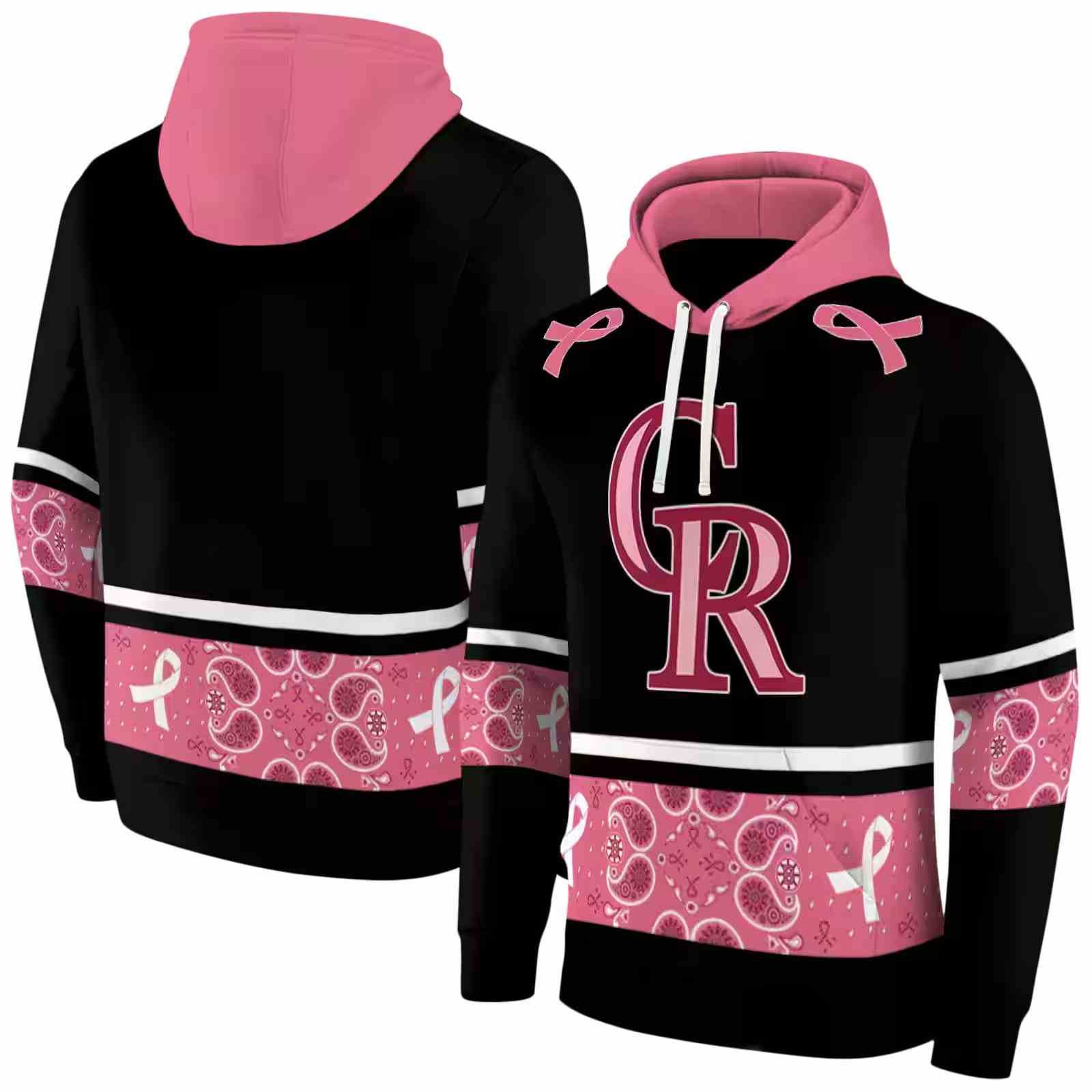 colorado rockies awareness ribbon black pink hoodie fashion forward