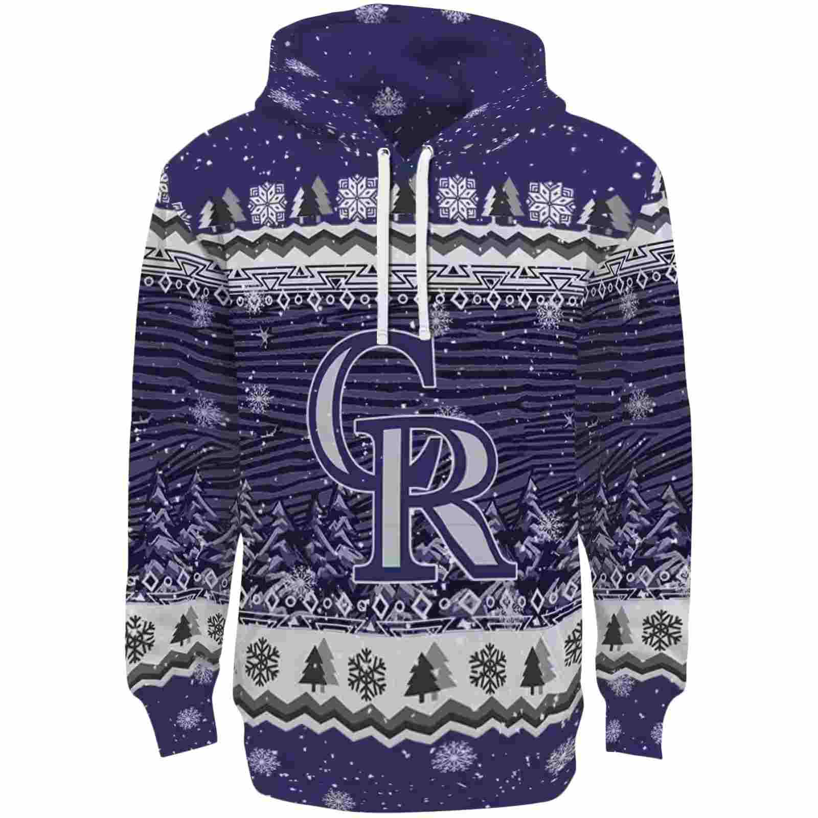 Colorado Rockies Christmas Trees Blue Hoodie