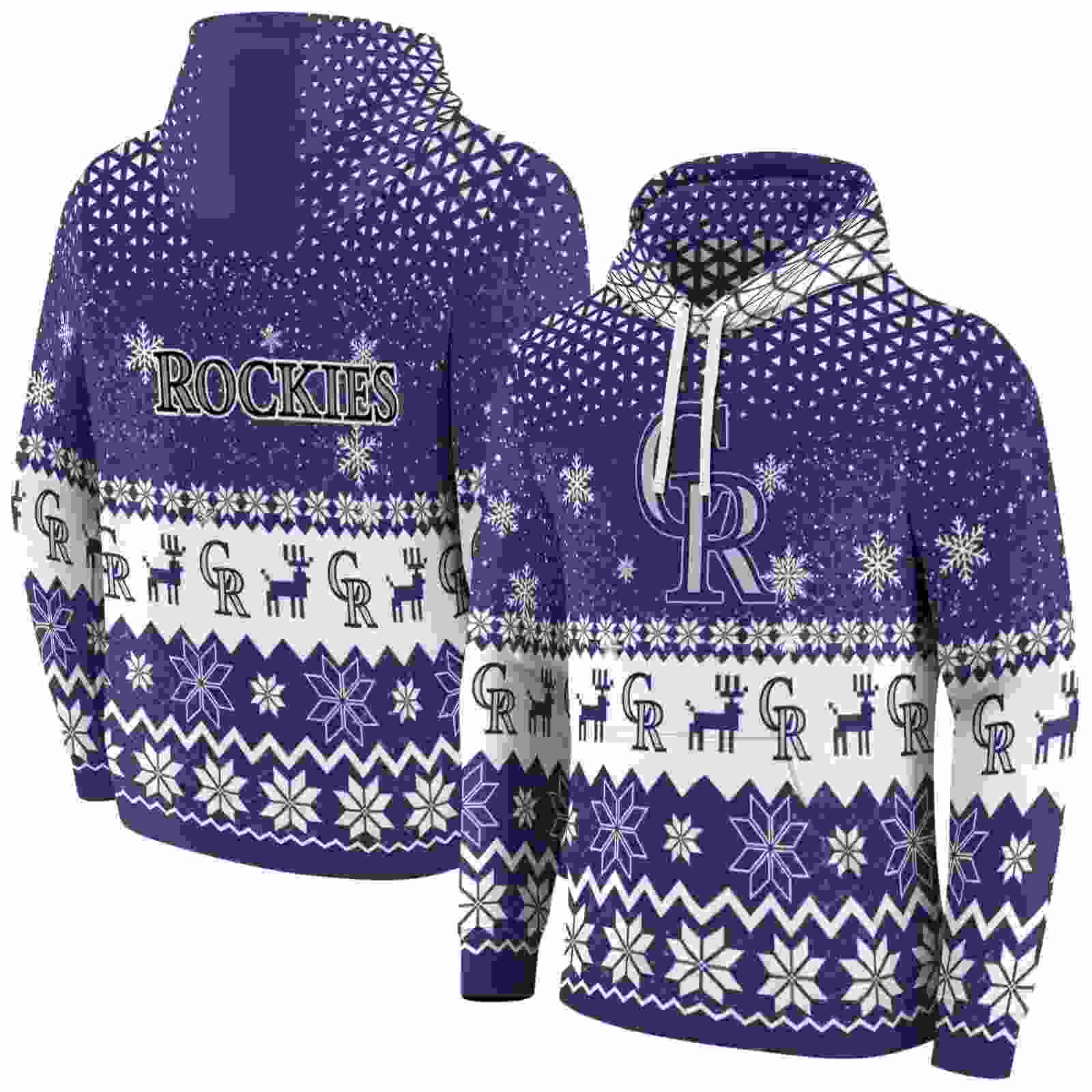 colorado rockies reindeer motif blue hoodie fashion forward