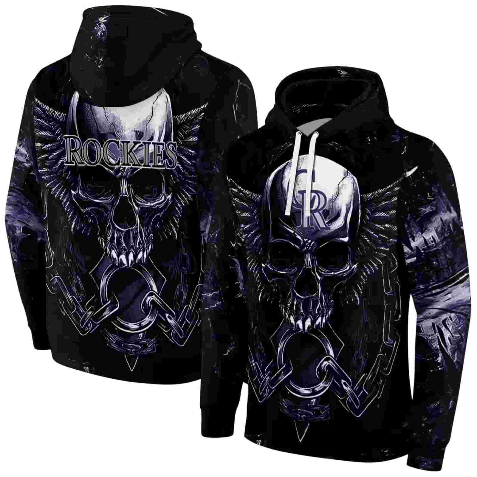 colorado rockies skull artwork blue black hoodie fashion forward