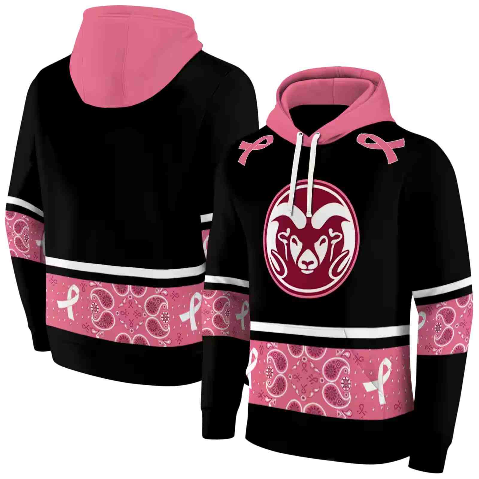 colorado state rams awareness ribbon black pink hoodie fashion forward