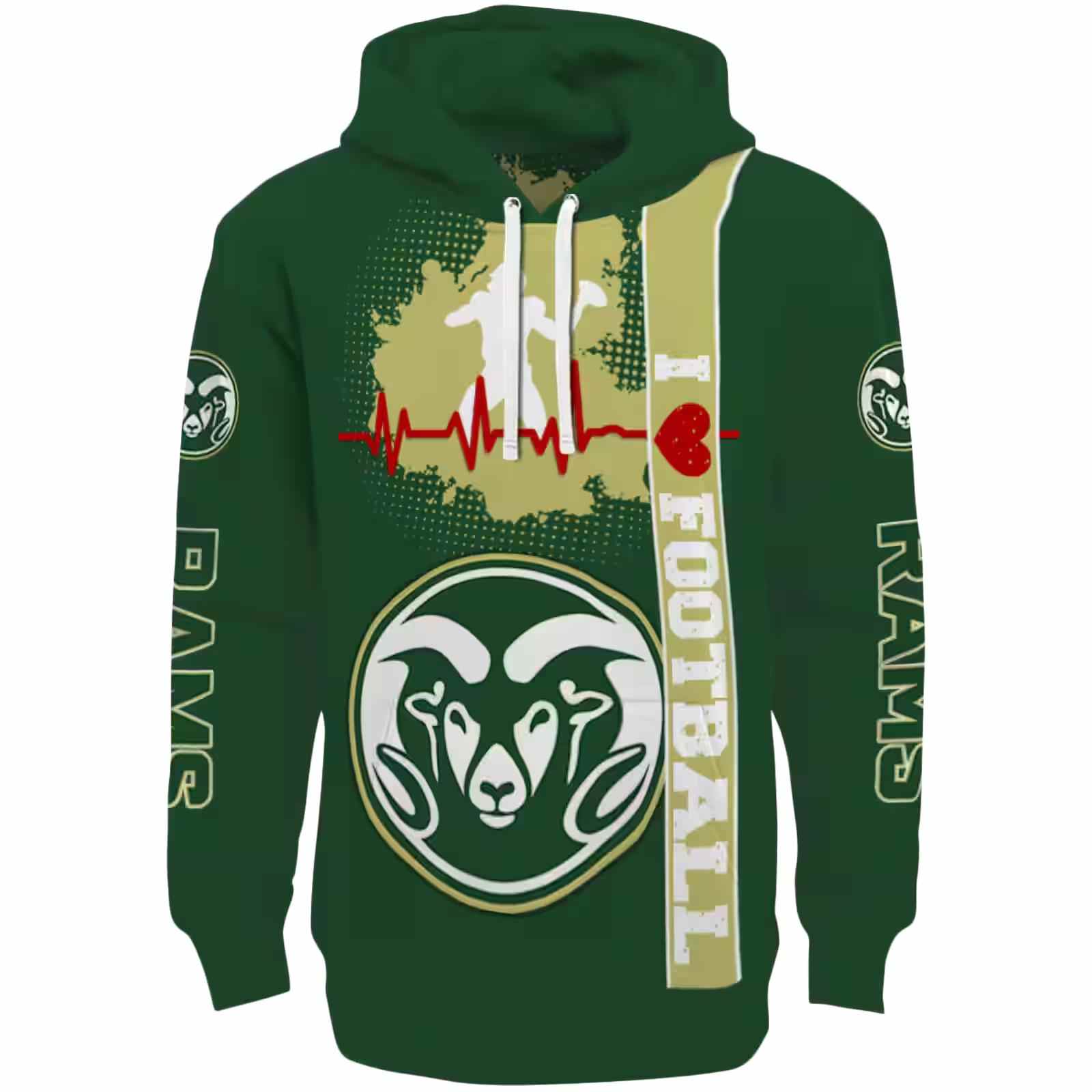 Colorado State Rams Football Heartbeat Green Hoodie