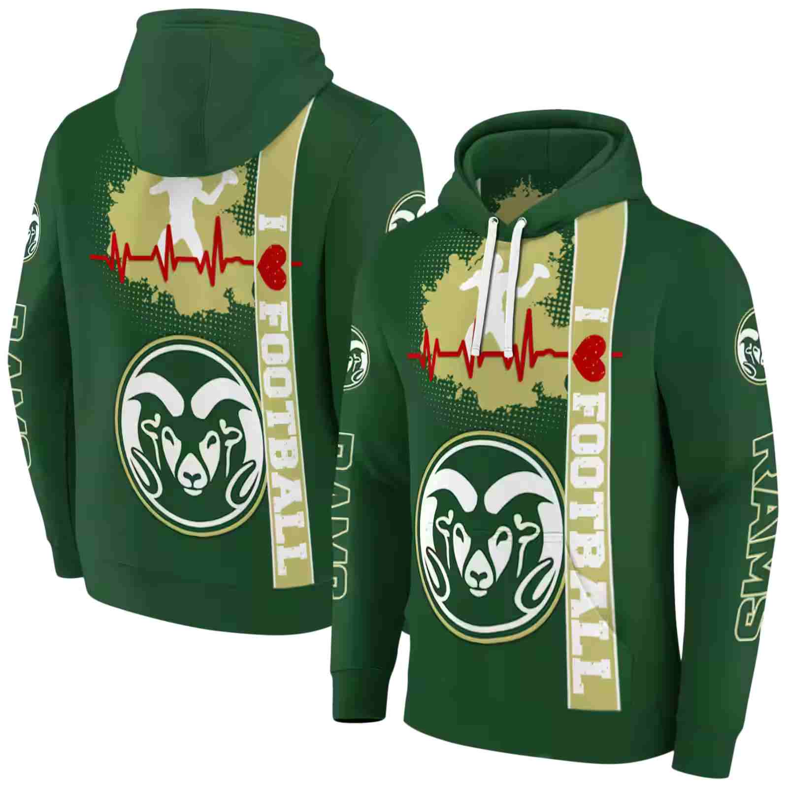 colorado state rams football heartbeat green hoodie fashion forward