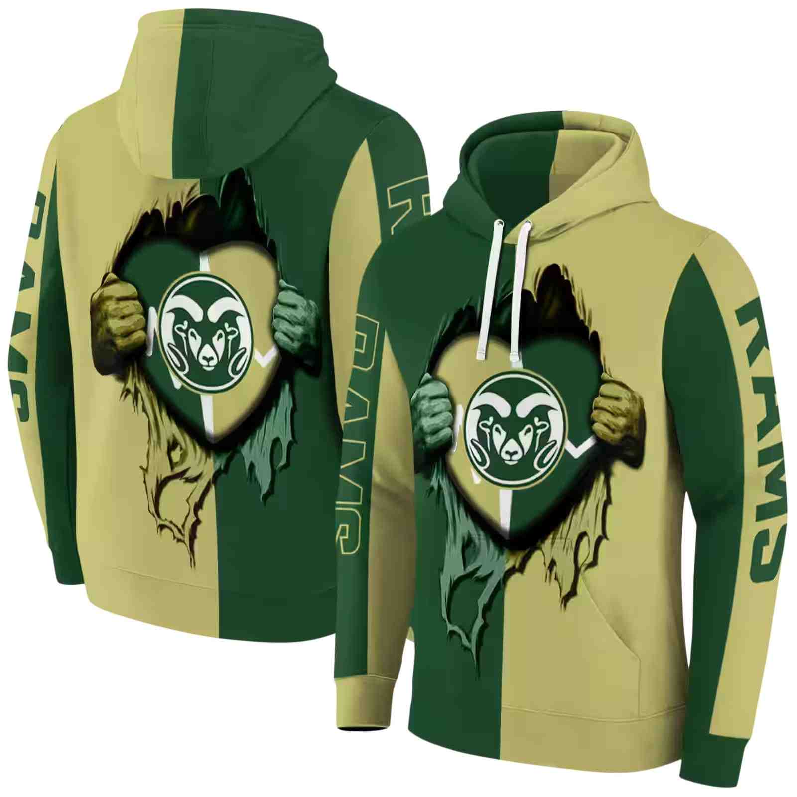 colorado state rams heartbeat graphic green hoodie fashion forward