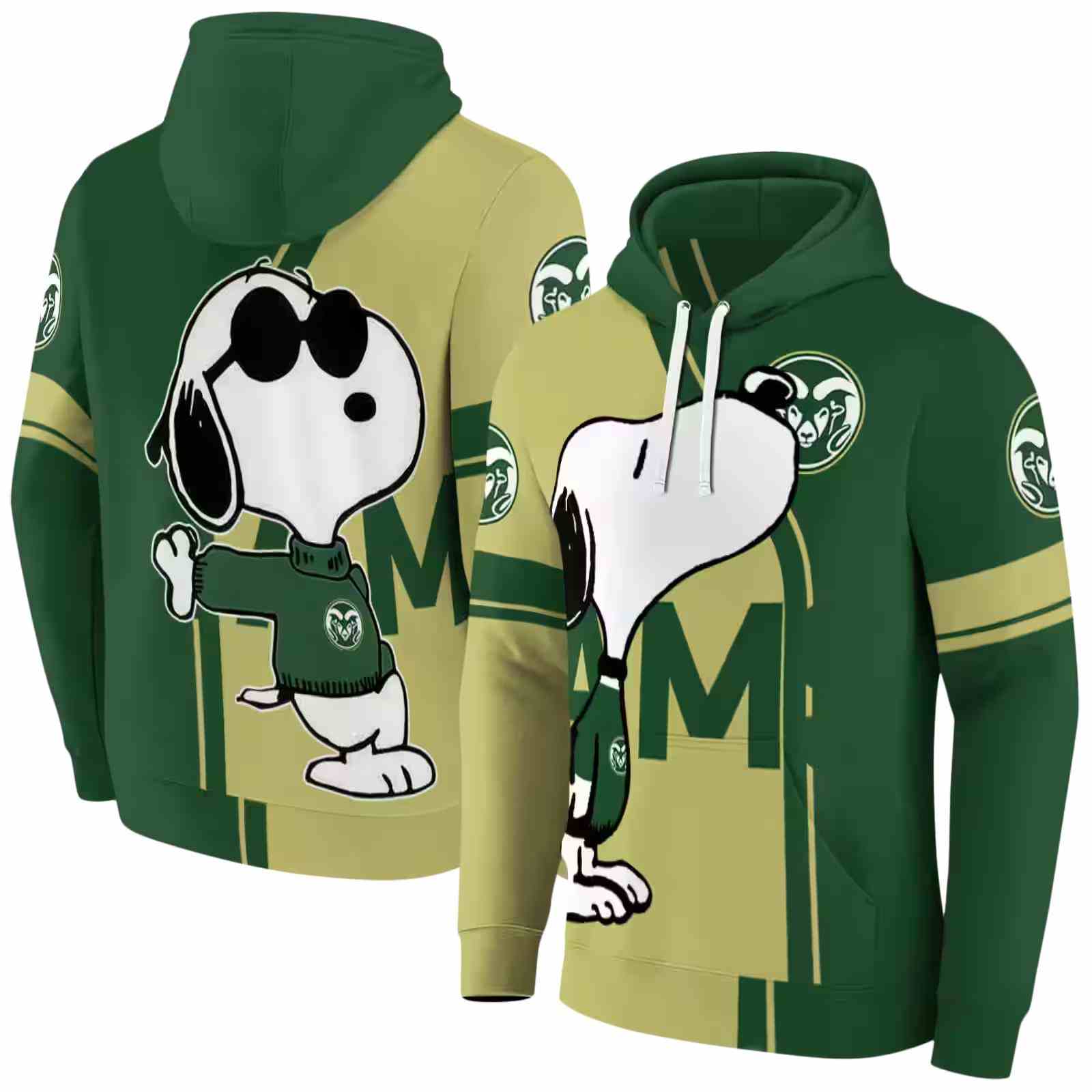 colorado state rams playful snoopy green hoodie fashion forward