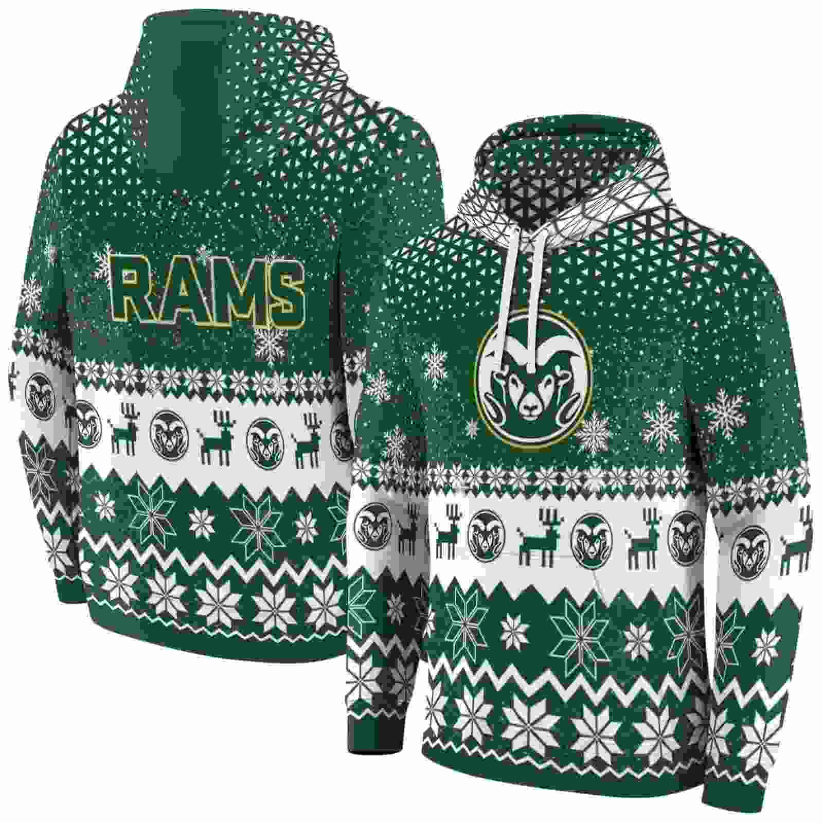 colorado state rams reindeer motif green hoodie fashion forward