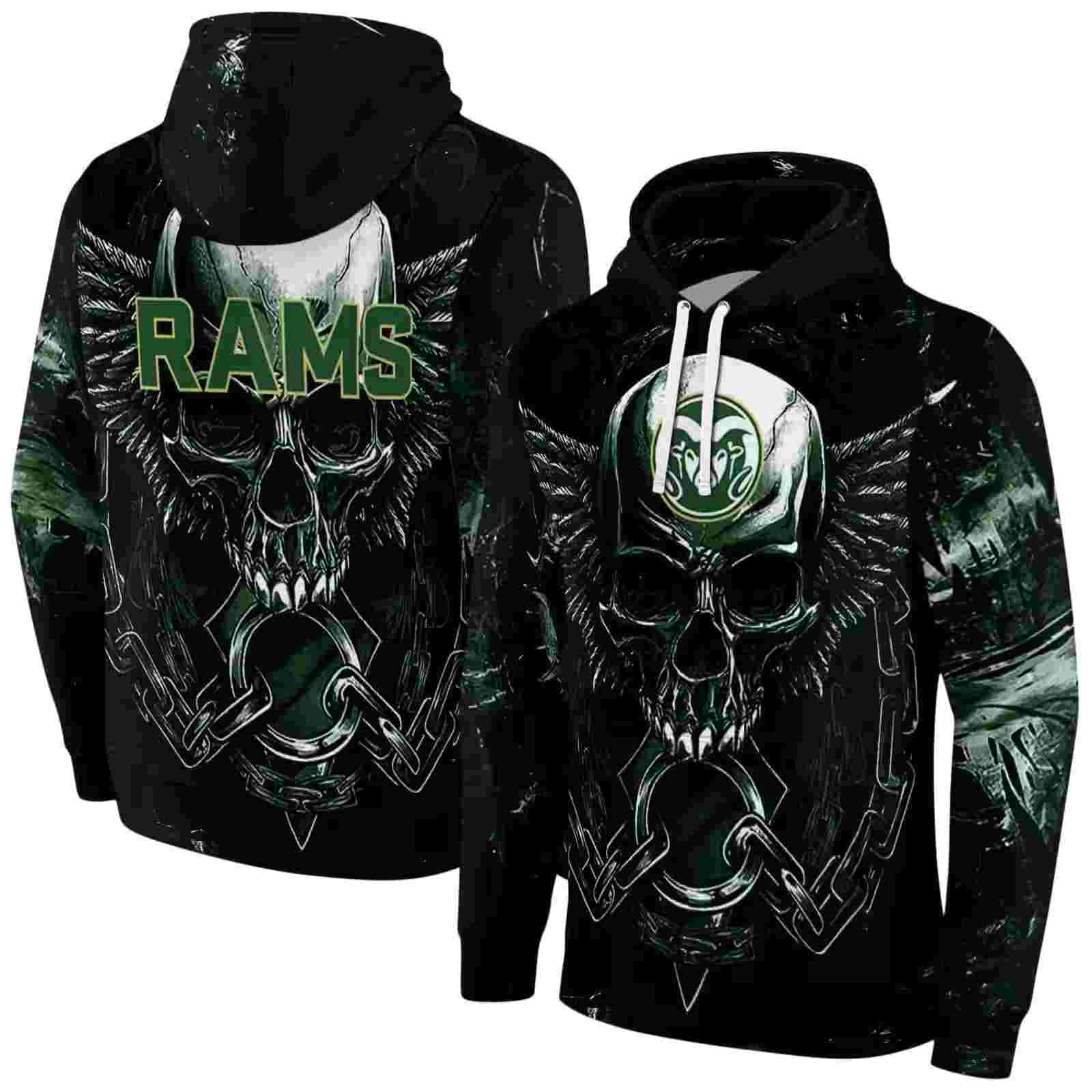 colorado state rams skull artwork green black hoodie fashion forward