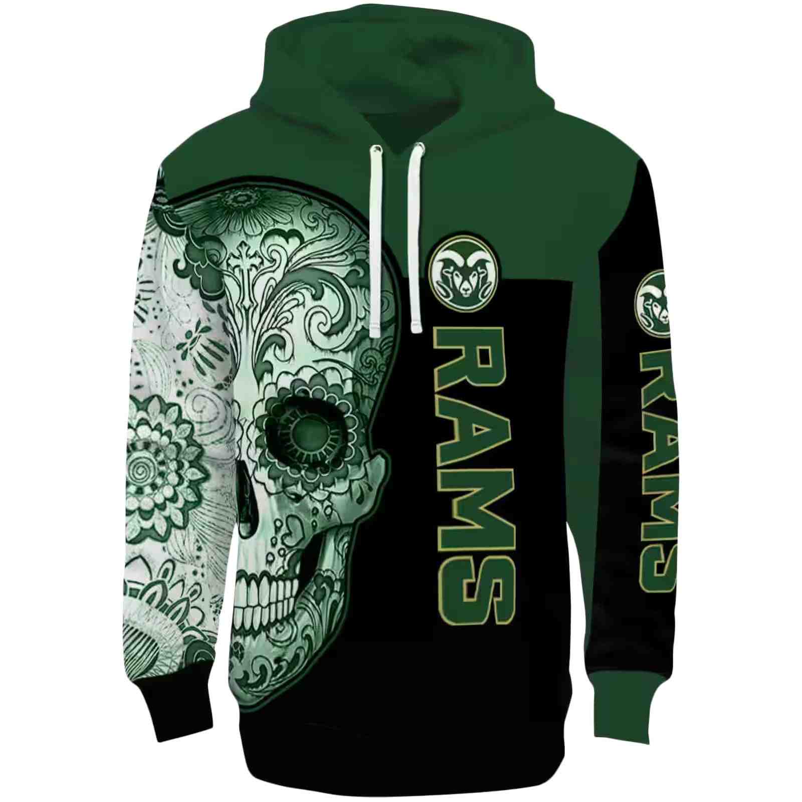 Colorado State Rams Sugar Skull Green Black Hoodie