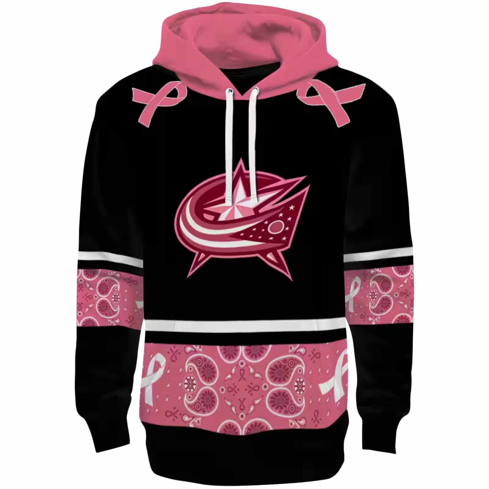 Columbus Blue Jackets Awareness Ribbon Black Pink Hoodie