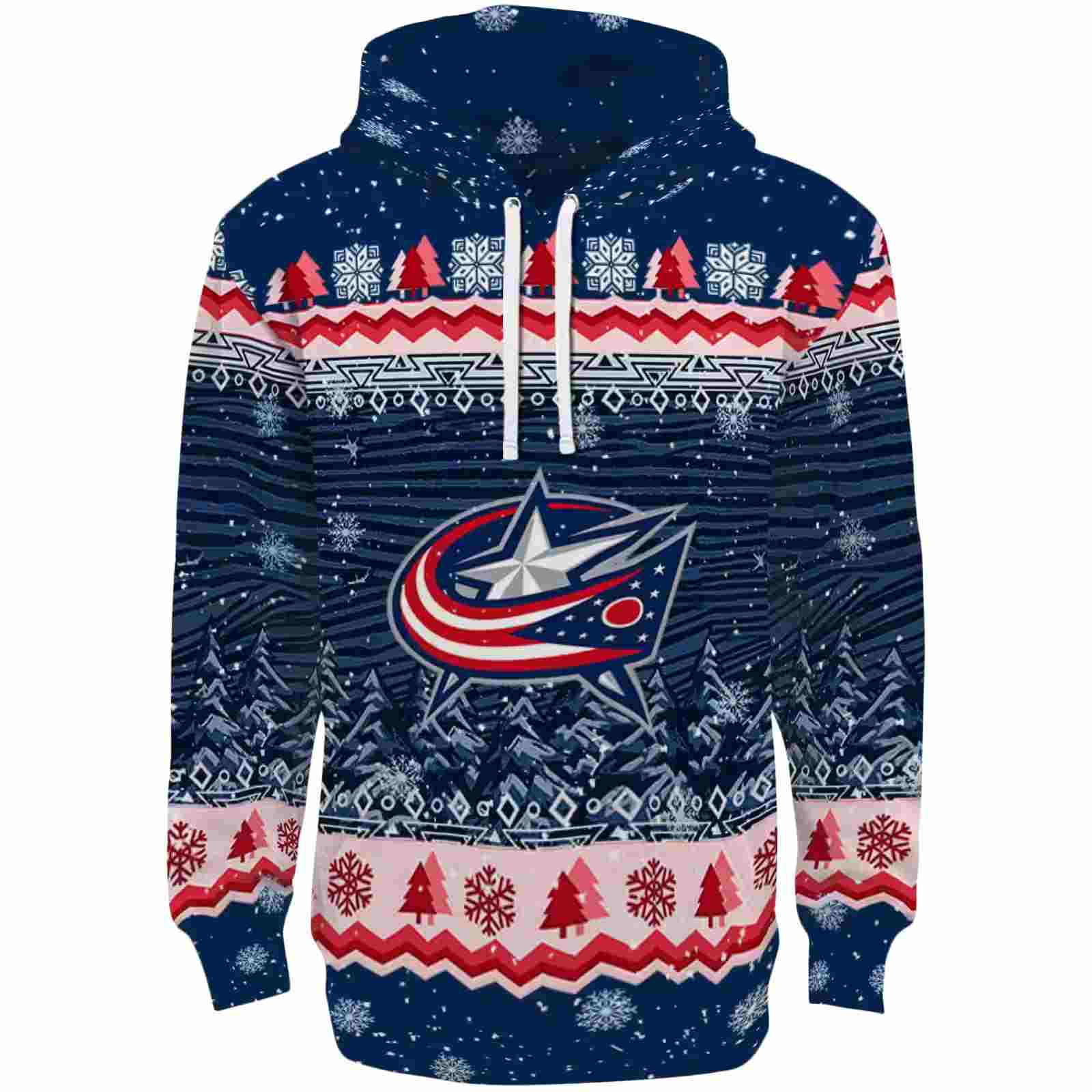 Columbus Blue Jackets Christmas Trees Navy Blue Hoodie