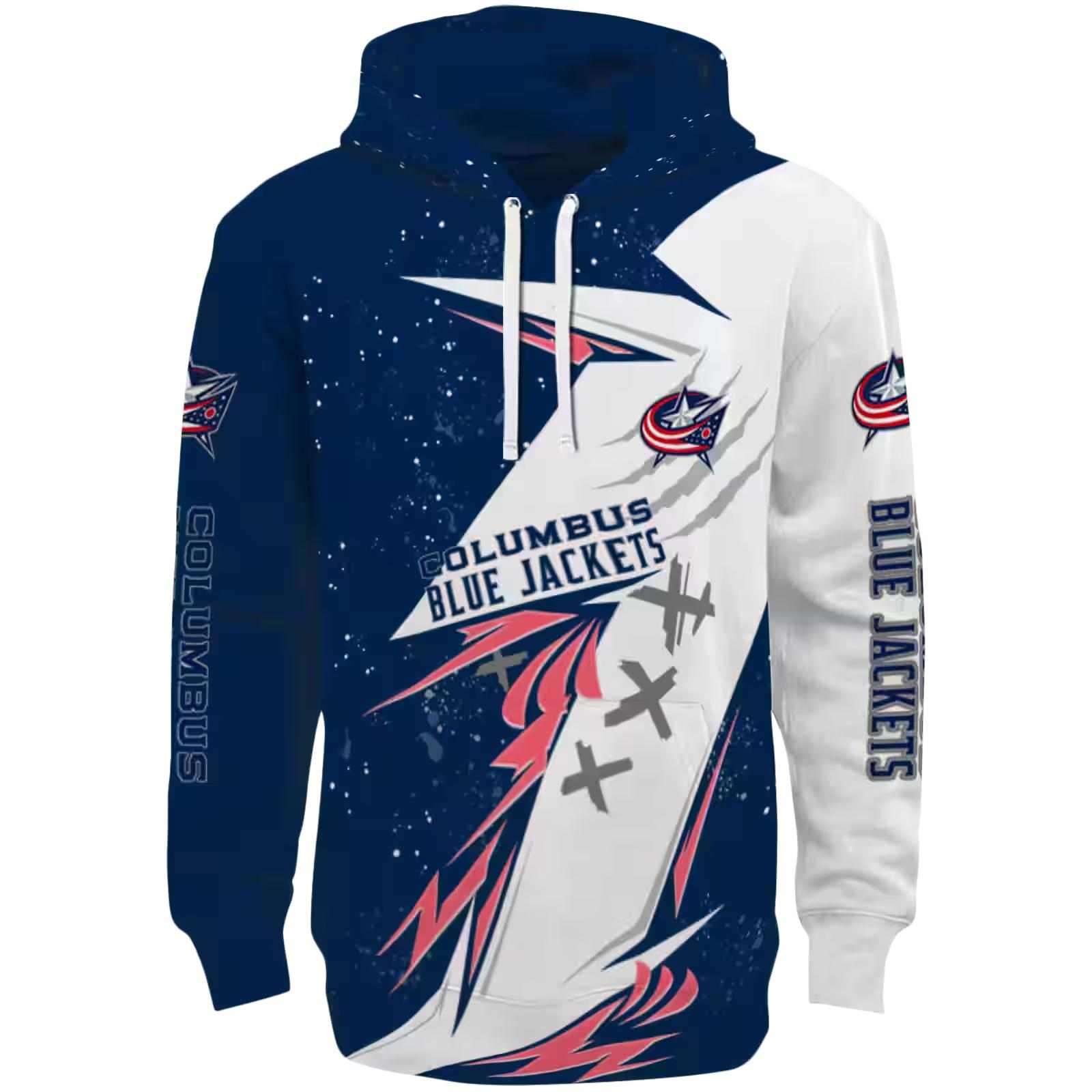 Columbus Blue Jackets Dynamic Slash Navy Blue White Hoodie