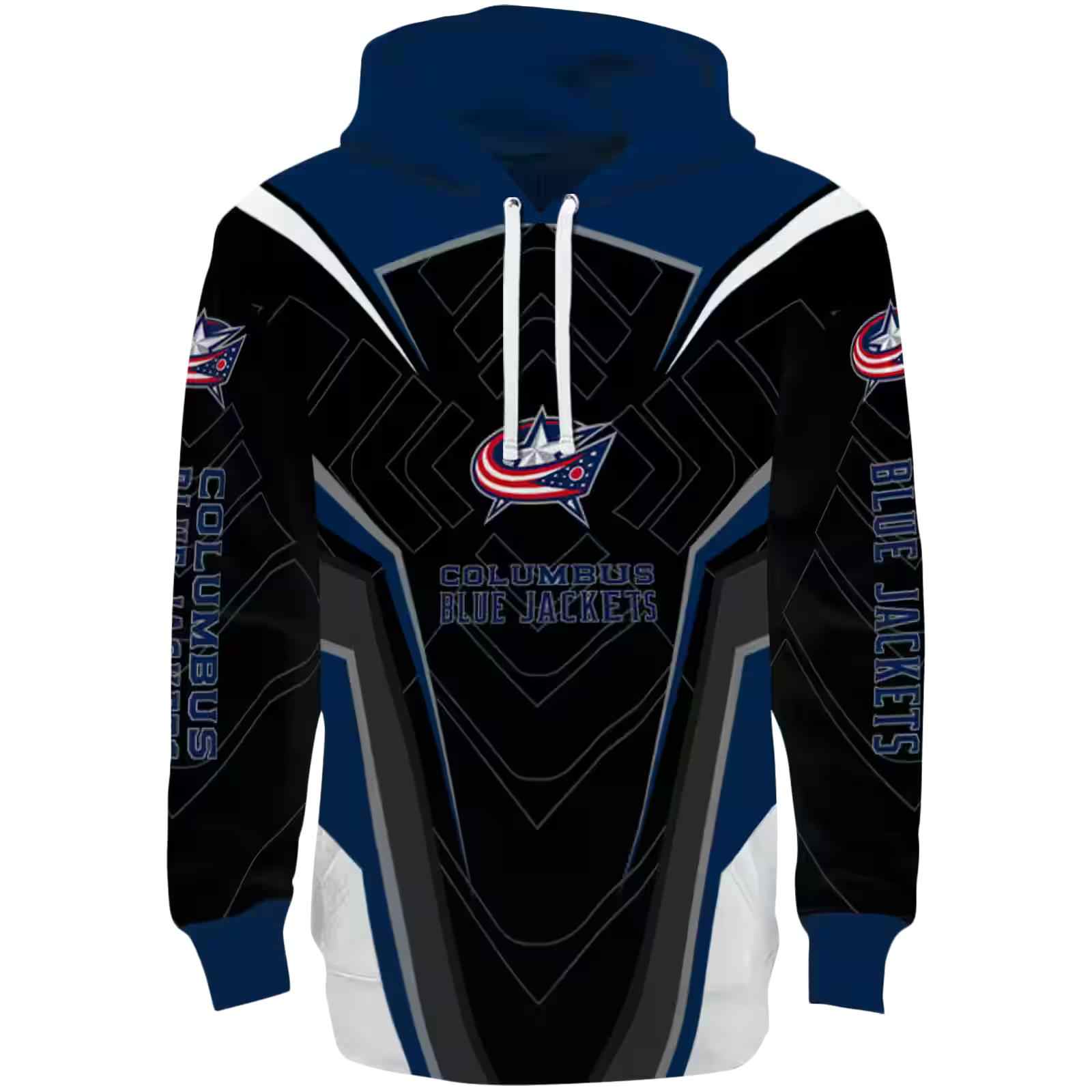 Columbus Blue Jackets Futuristic Pattern Navy Blue Black Hoodie