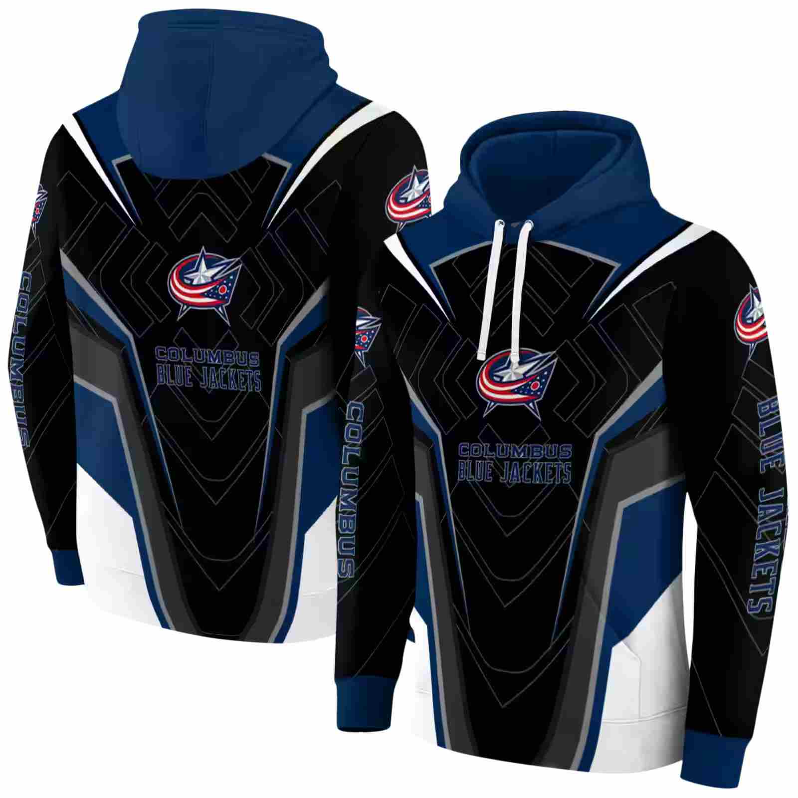 columbus blue jackets futuristic pattern navy blue black hoodie fashion forward