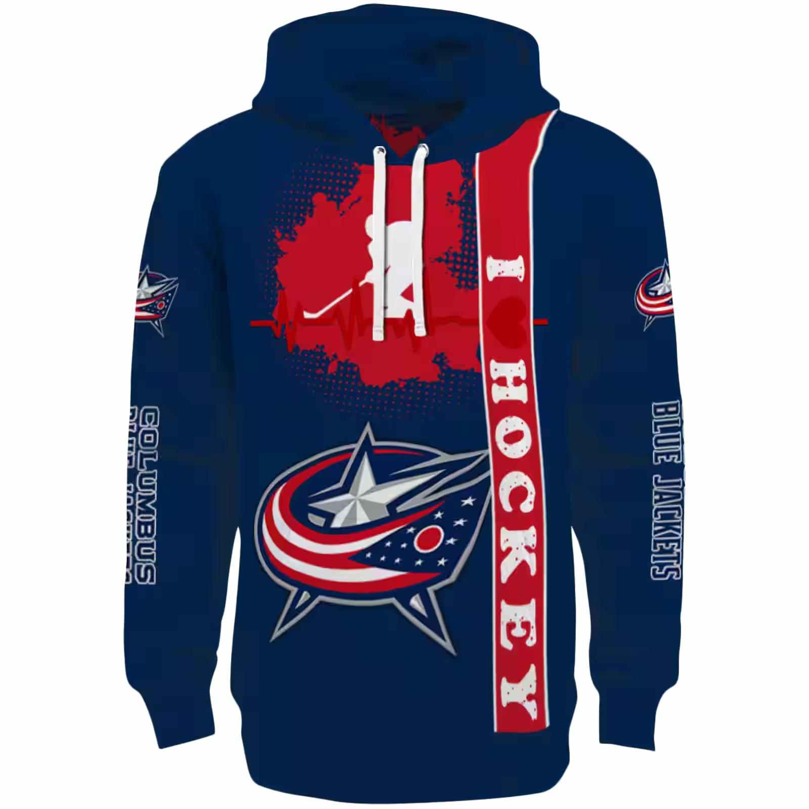 Columbus Blue Jackets Hockey Heartbeat Navy Blue Hoodie