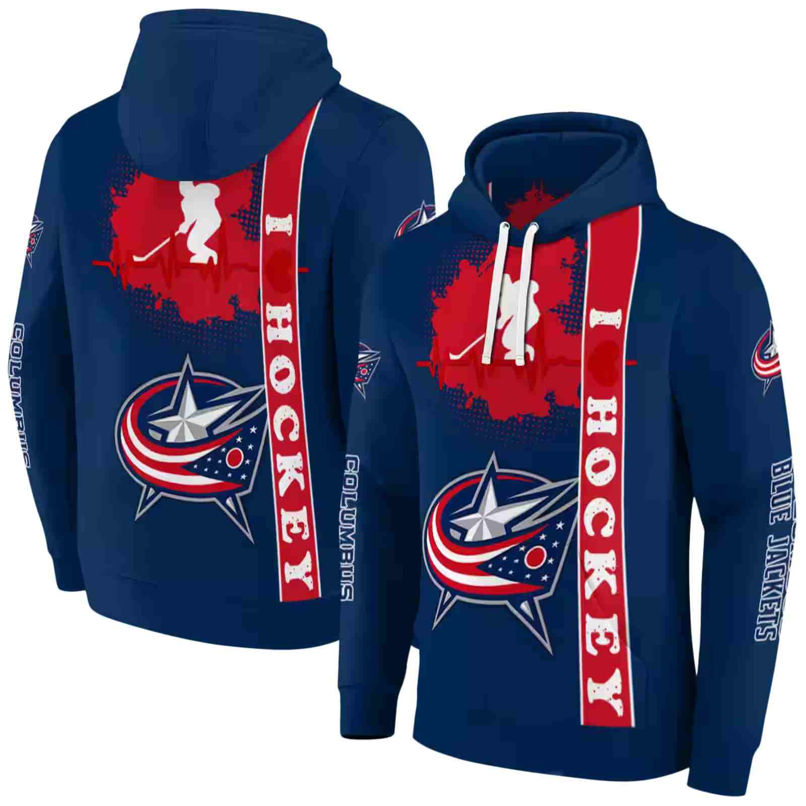 columbus blue jackets hockey heartbeat navy blue hoodie fashion forward