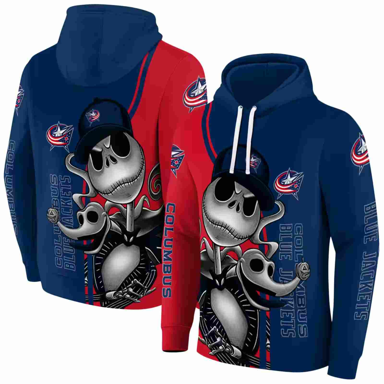 columbus blue jackets jack skellington navy blue hoodie fashion forward