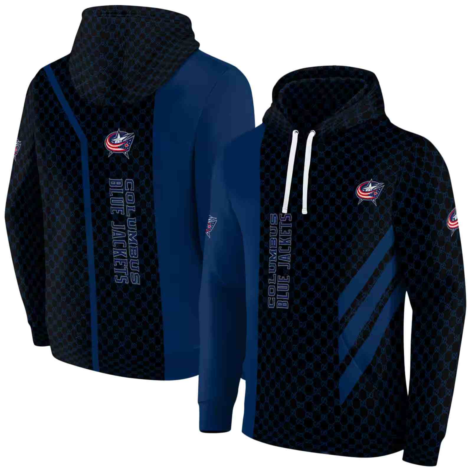 columbus blue jackets monogram pattern navy blue hoodie fashion forward