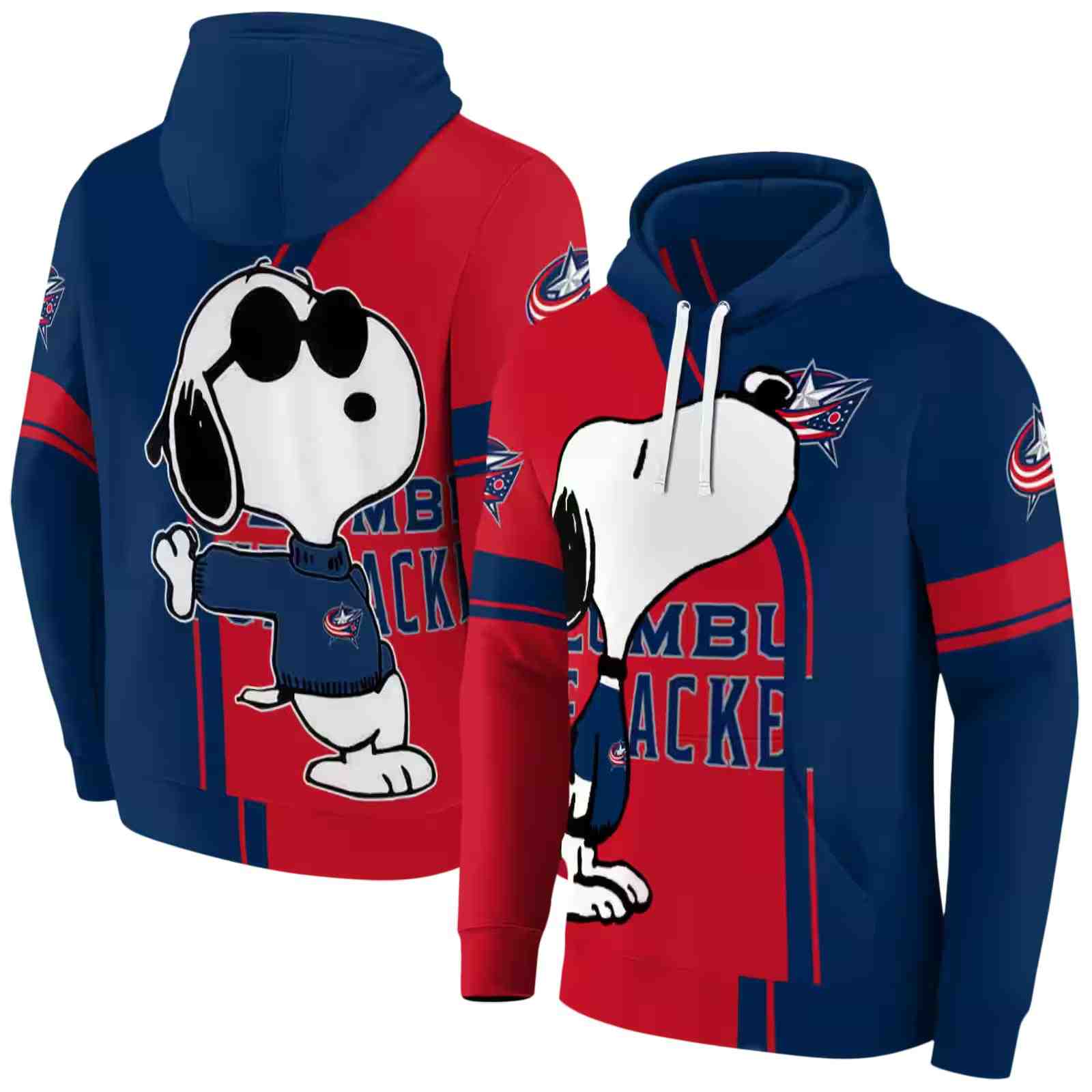 columbus blue jackets playful snoopy navy blue hoodie fashion forward