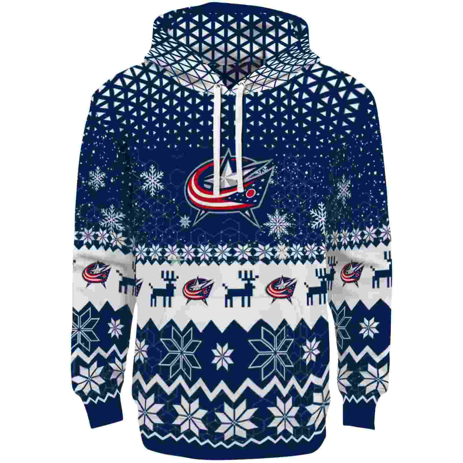 Columbus Blue Jackets Reindeer Motif Navy Blue Hoodie