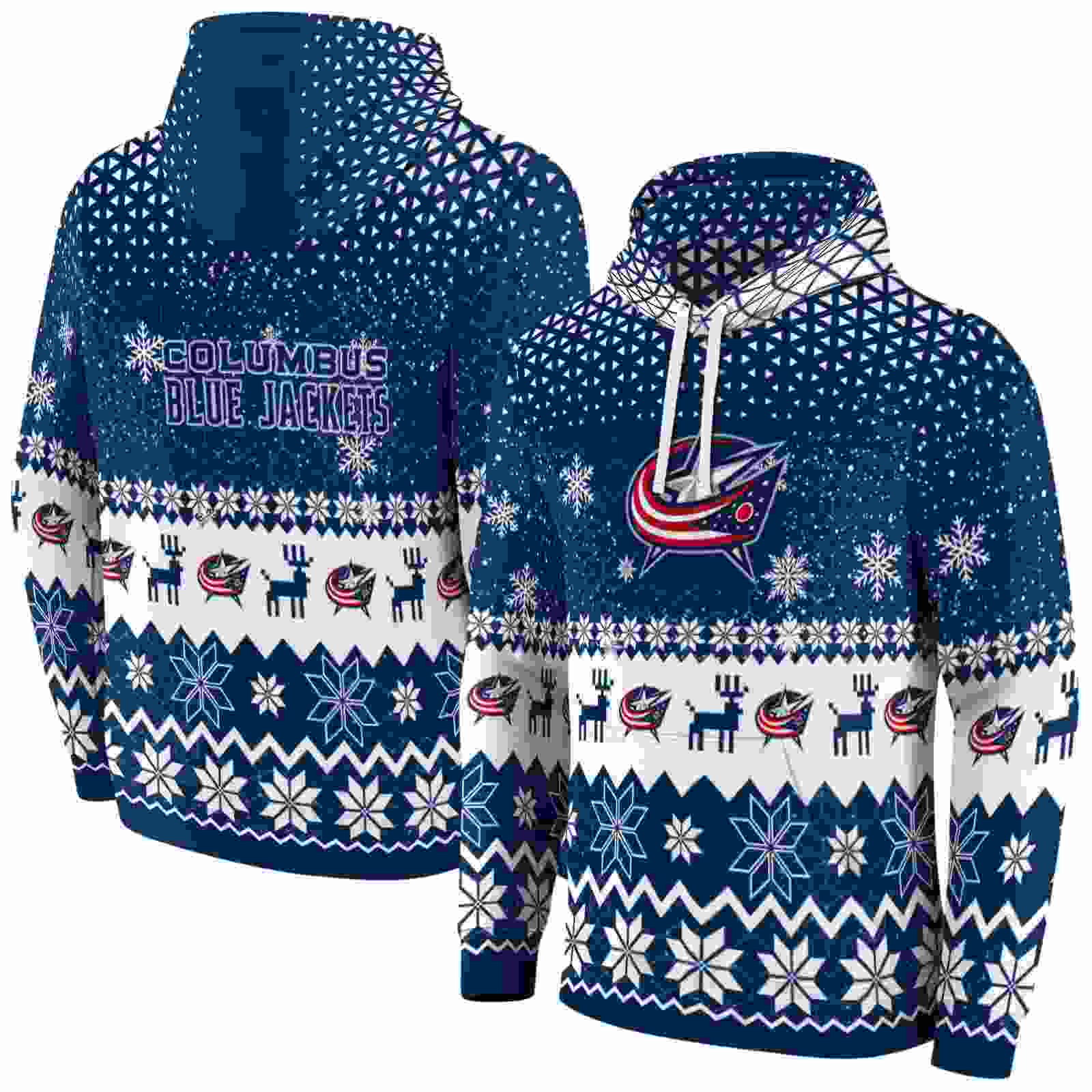 columbus blue jackets reindeer motif navy blue hoodie fashion forward