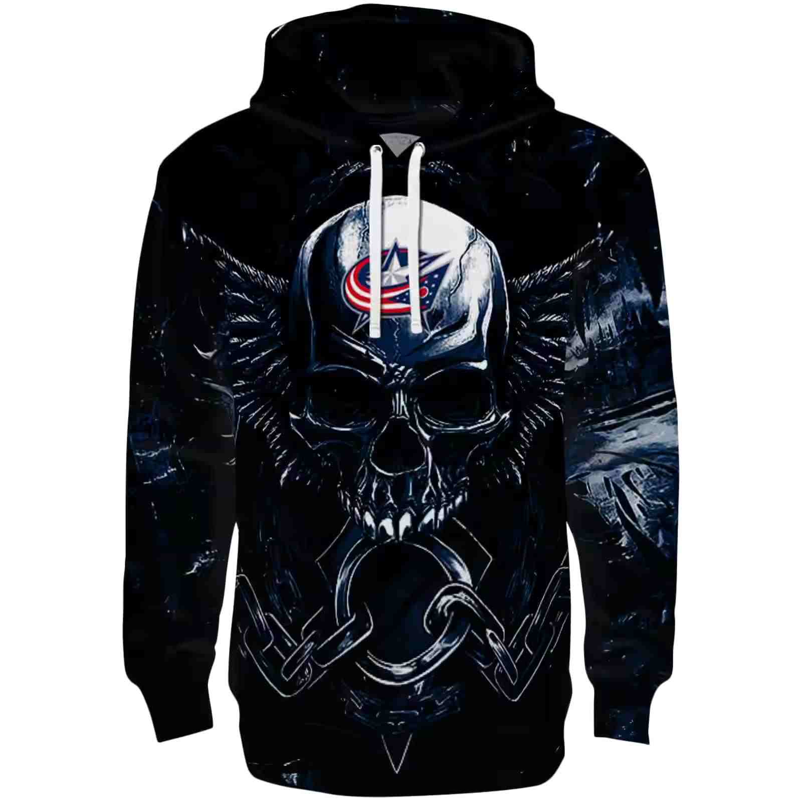 Columbus Blue Jackets Skull Artwork Navy Blue Black Hoodie