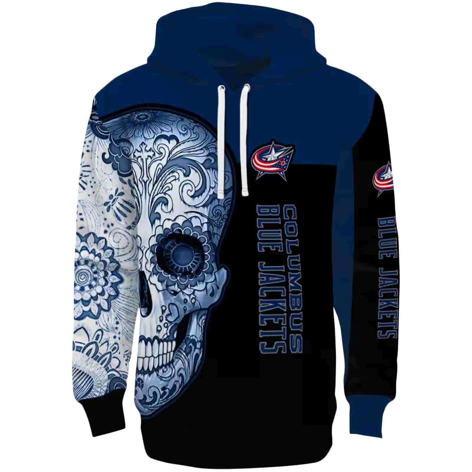 Columbus Blue Jackets Sugar Skull Navy Blue Black Hoodie