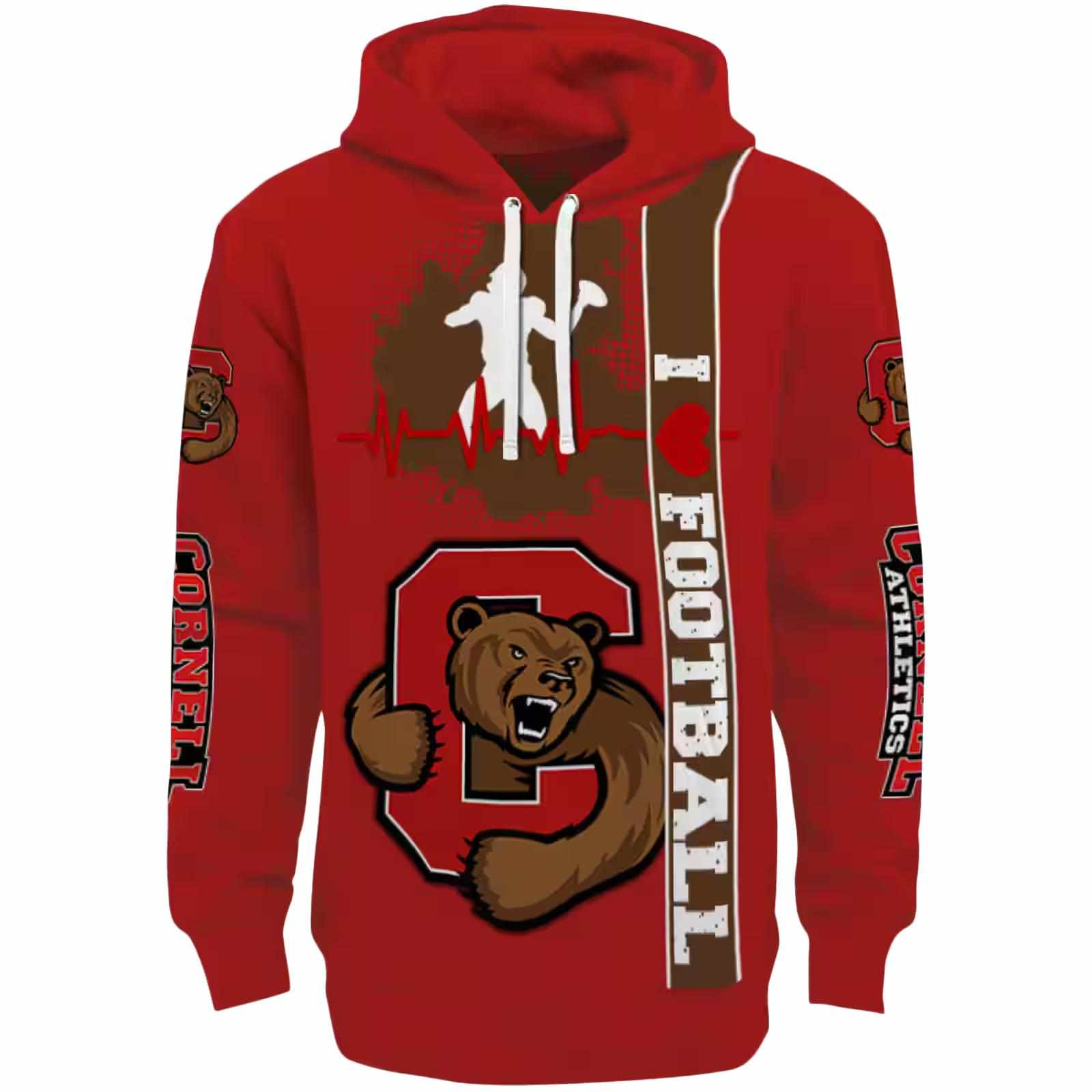 Cornell Big Red Football Heartbeat Red Hoodie